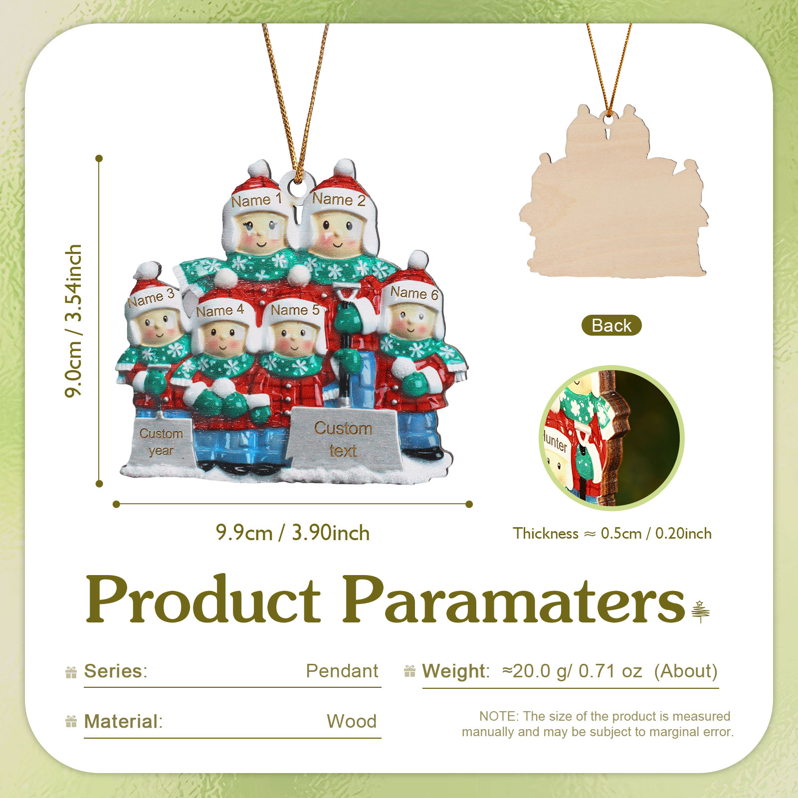 Personalised Snow Shoveling Christmas Ornament Custom Family Gift with 6 Names