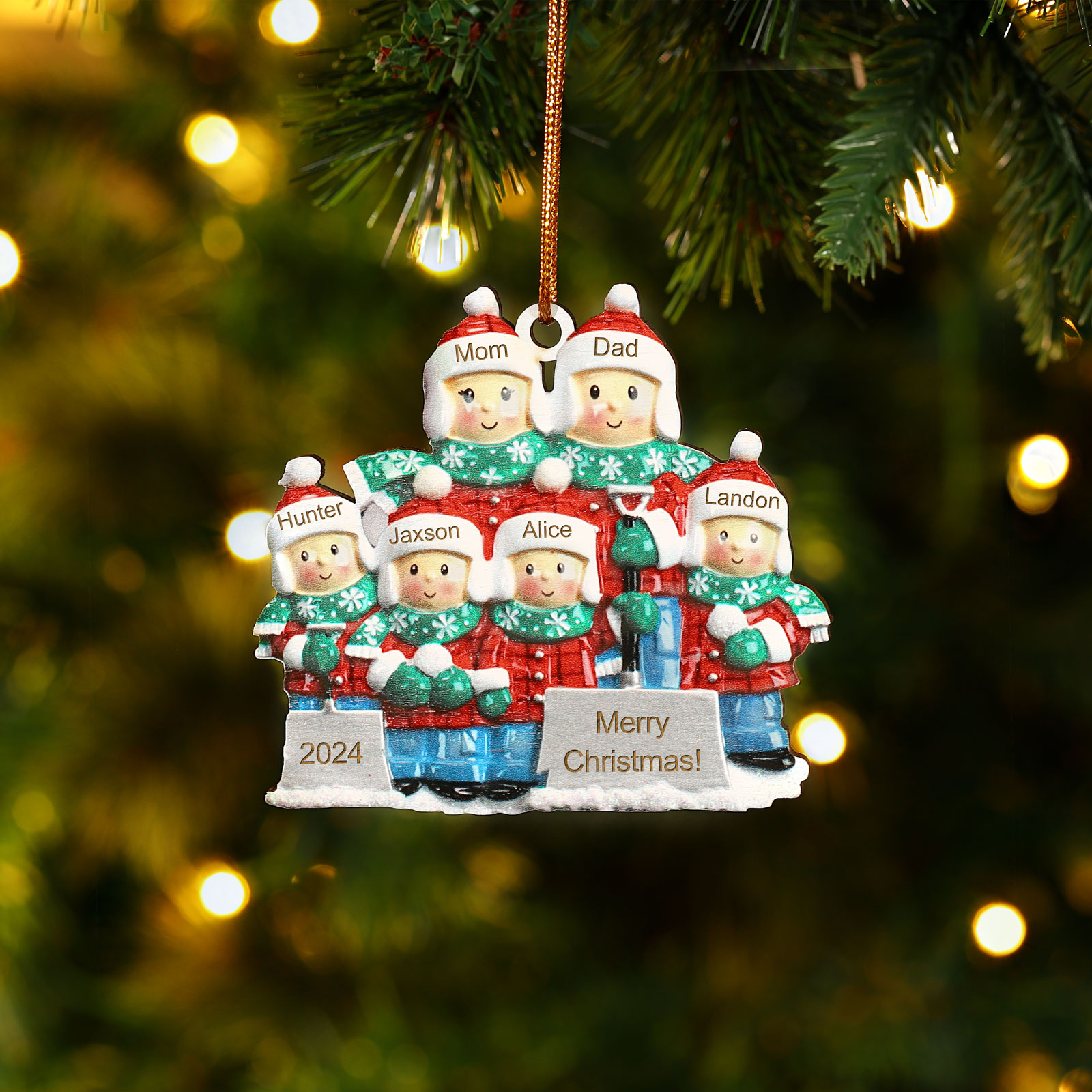 Personalised Snow Shoveling Christmas Ornament Custom Family Gift with 6 Names