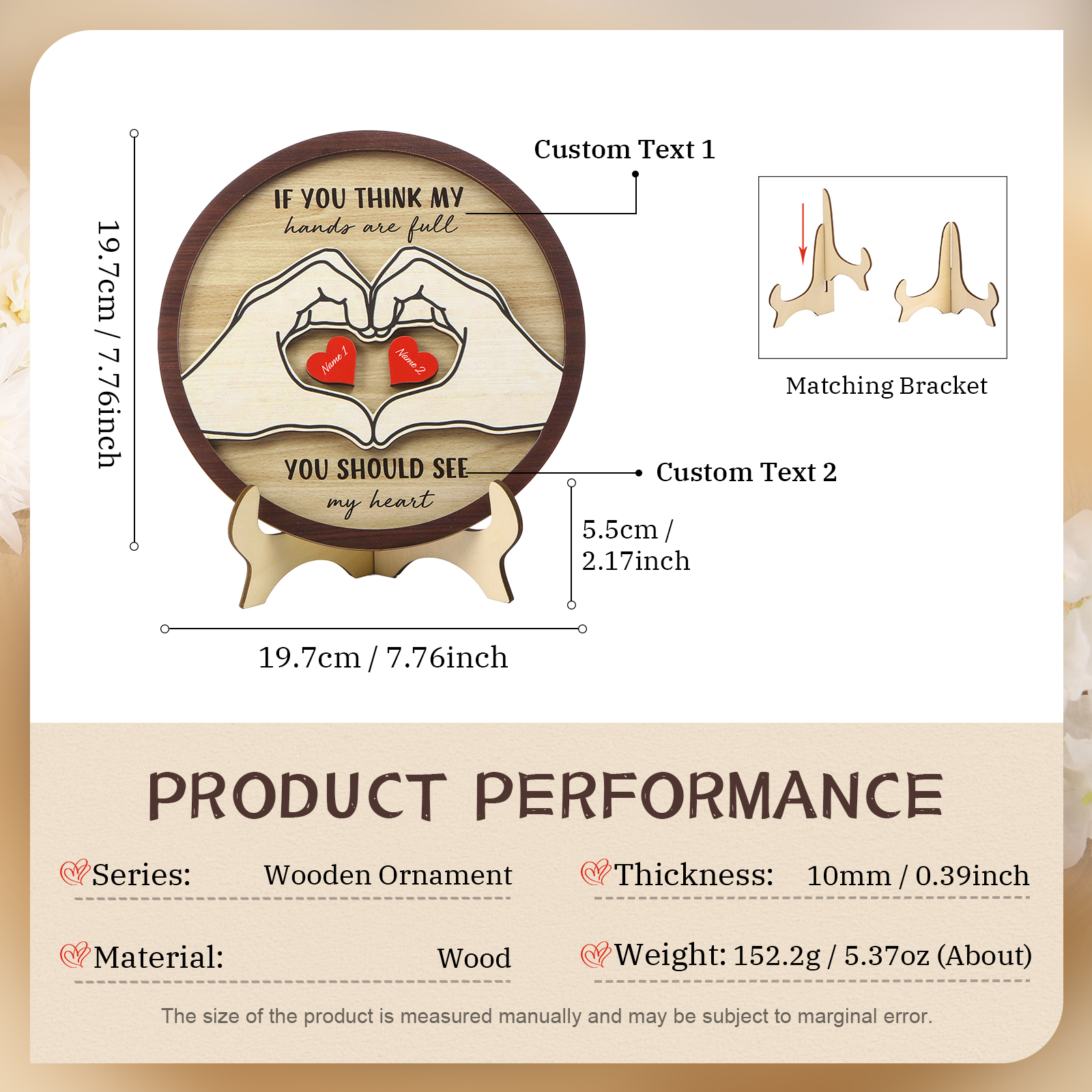 Personalised Wood Plaque with Stand Heart Sign Custom 2-5 Heart Names Family Gift for Home Decor-Jessemade AU