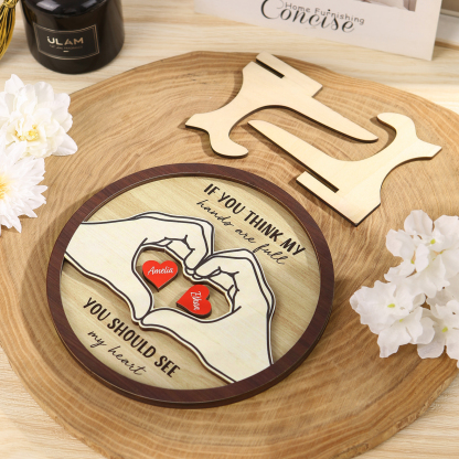 Personalised Wood Plaque with Stand Heart Sign Custom 2-5 Heart Names Family Gift for Home Decor-Jessemade AU