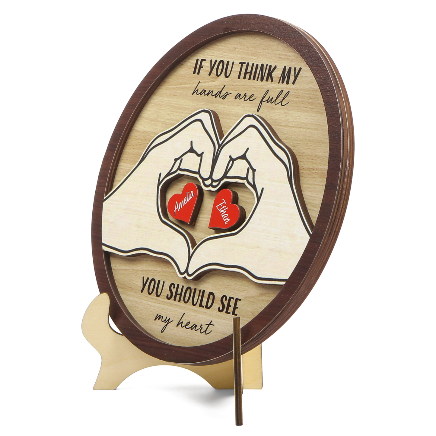 Personalised Wood Plaque with Stand Heart Sign Custom 2-5 Heart Names Family Gift for Home Decor-Jessemade AU