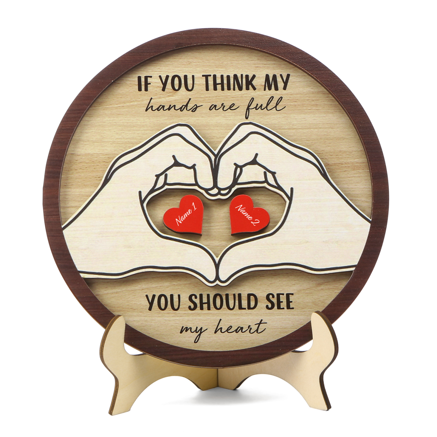 Personalised Wood Plaque with Stand Heart Sign Custom 2-5 Heart Names Family Gift for Home Decor-Jessemade AU