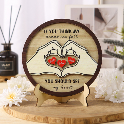 Personalised Wood Plaque with Stand Heart Sign Custom 2-5 Heart Names Family Gift for Home Decor-Jessemade AU