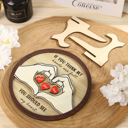 Personalised Wood Plaque with Stand Heart Sign Custom 2-5 Heart Names Family Gift for Home Decor-Jessemade AU
