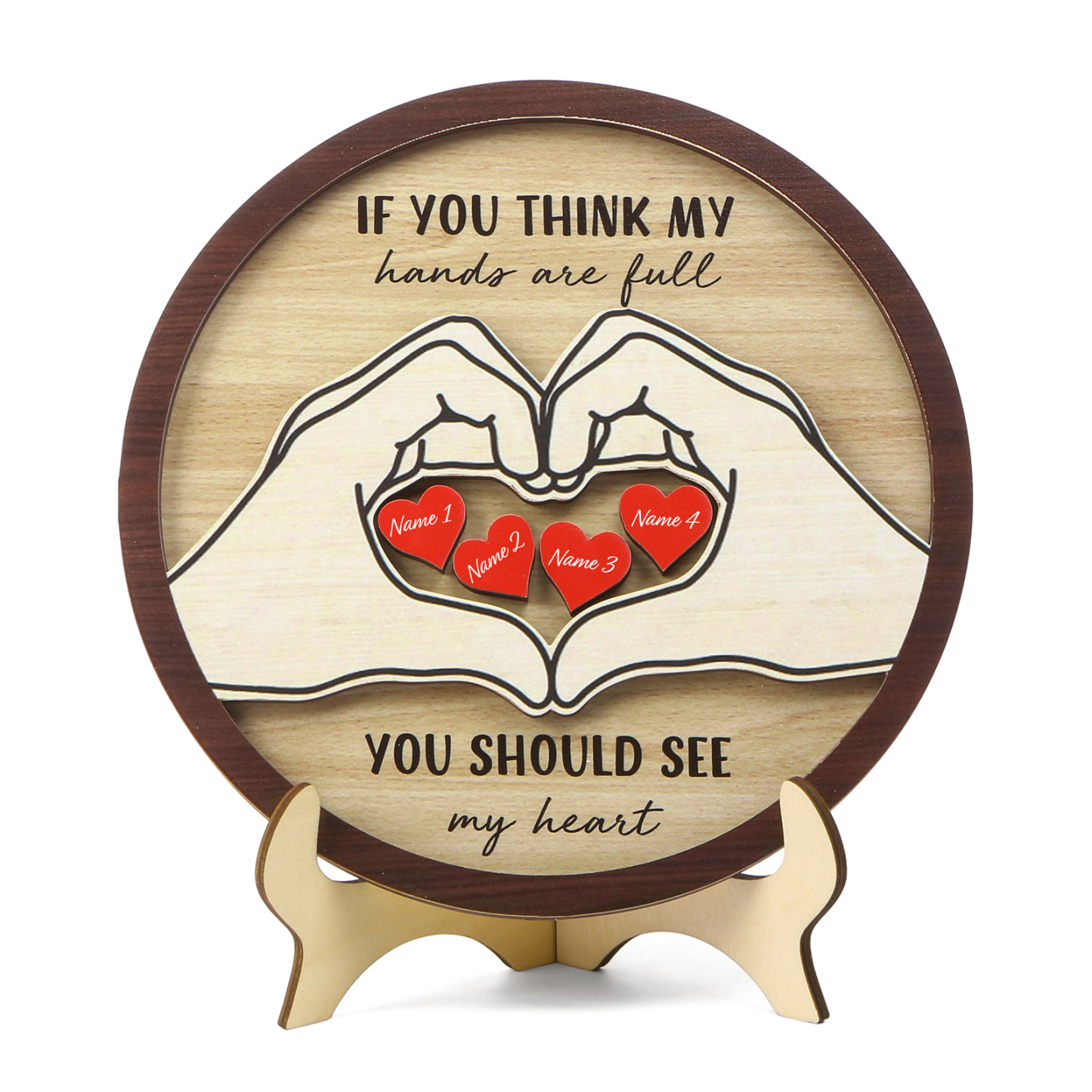 Personalised Wood Plaque with Stand Heart Sign Custom 2-5 Heart Names Family Gift for Home Decor-Jessemade AU