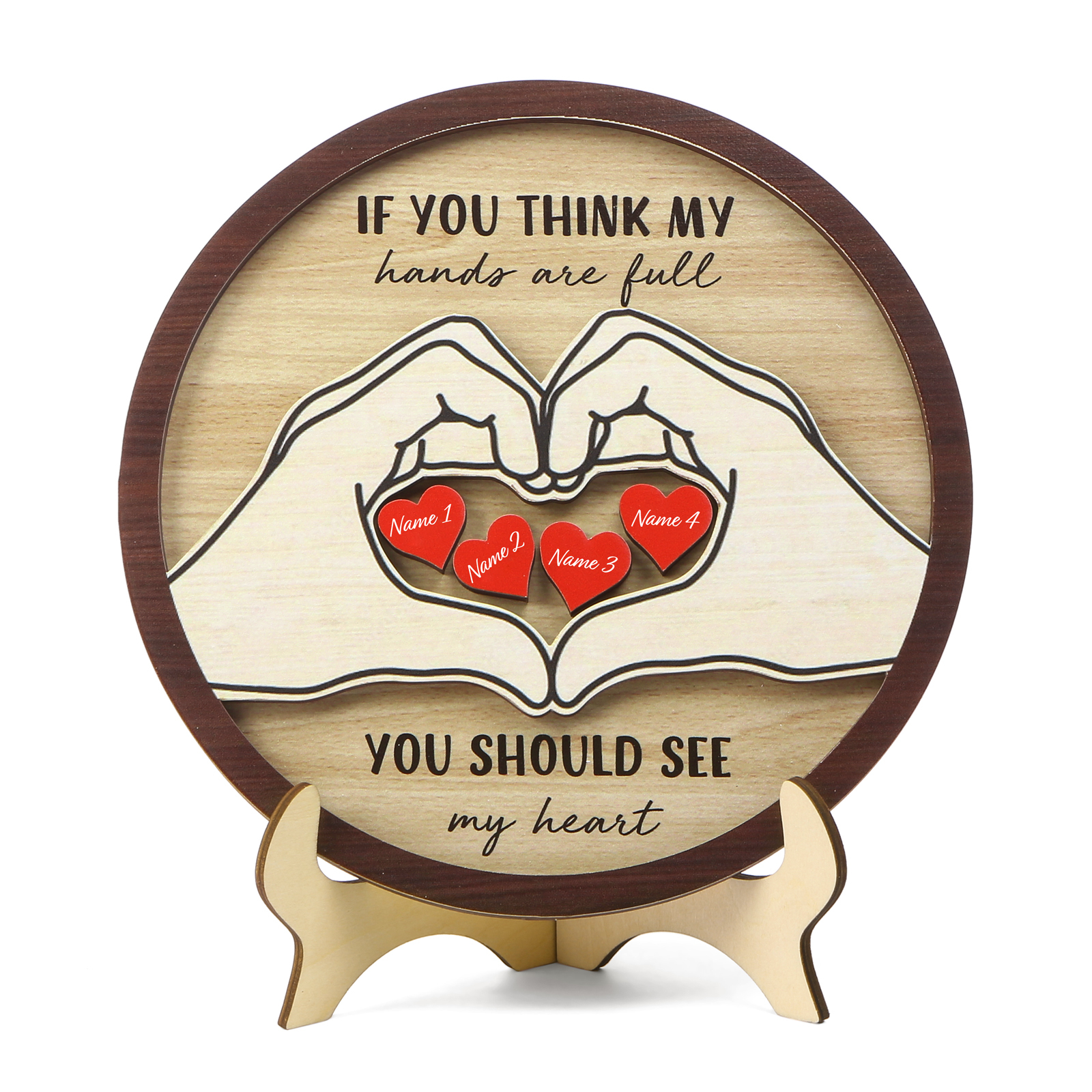 Personalised Wood Plaque with Stand Heart Sign Custom 2-5 Heart Names Family Gift for Home Decor-Jessemade AU