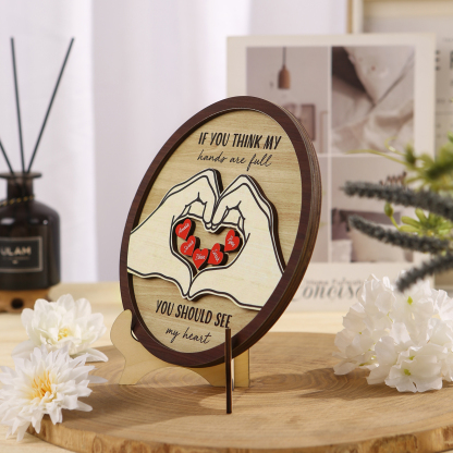 Personalised Wood Plaque with Stand Heart Sign Custom 2-5 Heart Names Family Gift for Home Decor-Jessemade AU