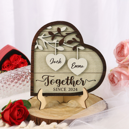 Together Since Family Tree Personalised Heart-Shaped Wooden Plaque with 2 Names & Year Perfect for Couples-Jessemade AU