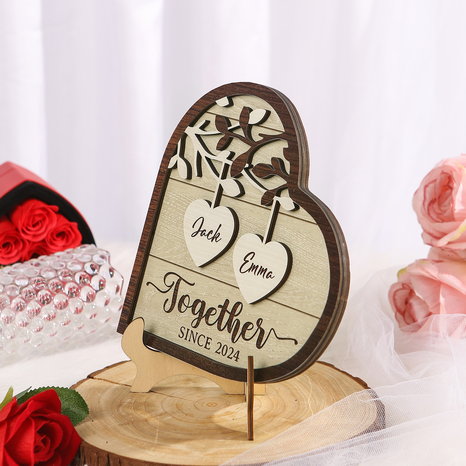 Together Since Family Tree Personalised Heart-Shaped Wooden Plaque with 2 Names & Year Perfect for Couples-Jessemade AU