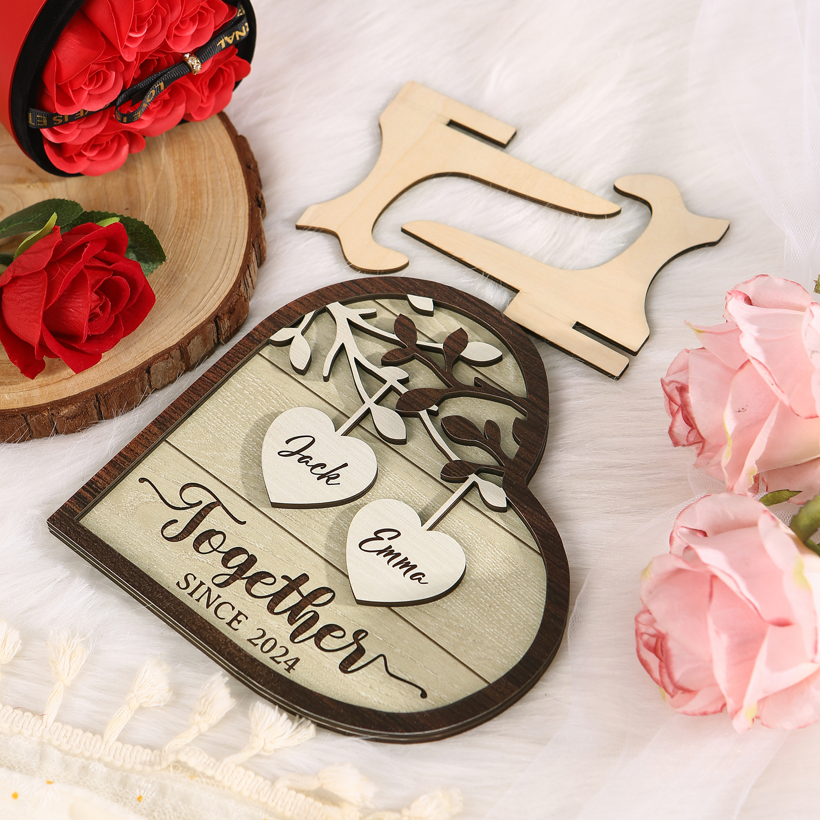 Together Since Family Tree Personalised Heart-Shaped Wooden Plaque with 2 Names & Year Perfect for Couples-Jessemade AU