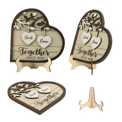 Together Since Family Tree Personalised Heart-Shaped Wooden Plaque with 2 Names & Year Perfect for Couples-Jessemade AU
