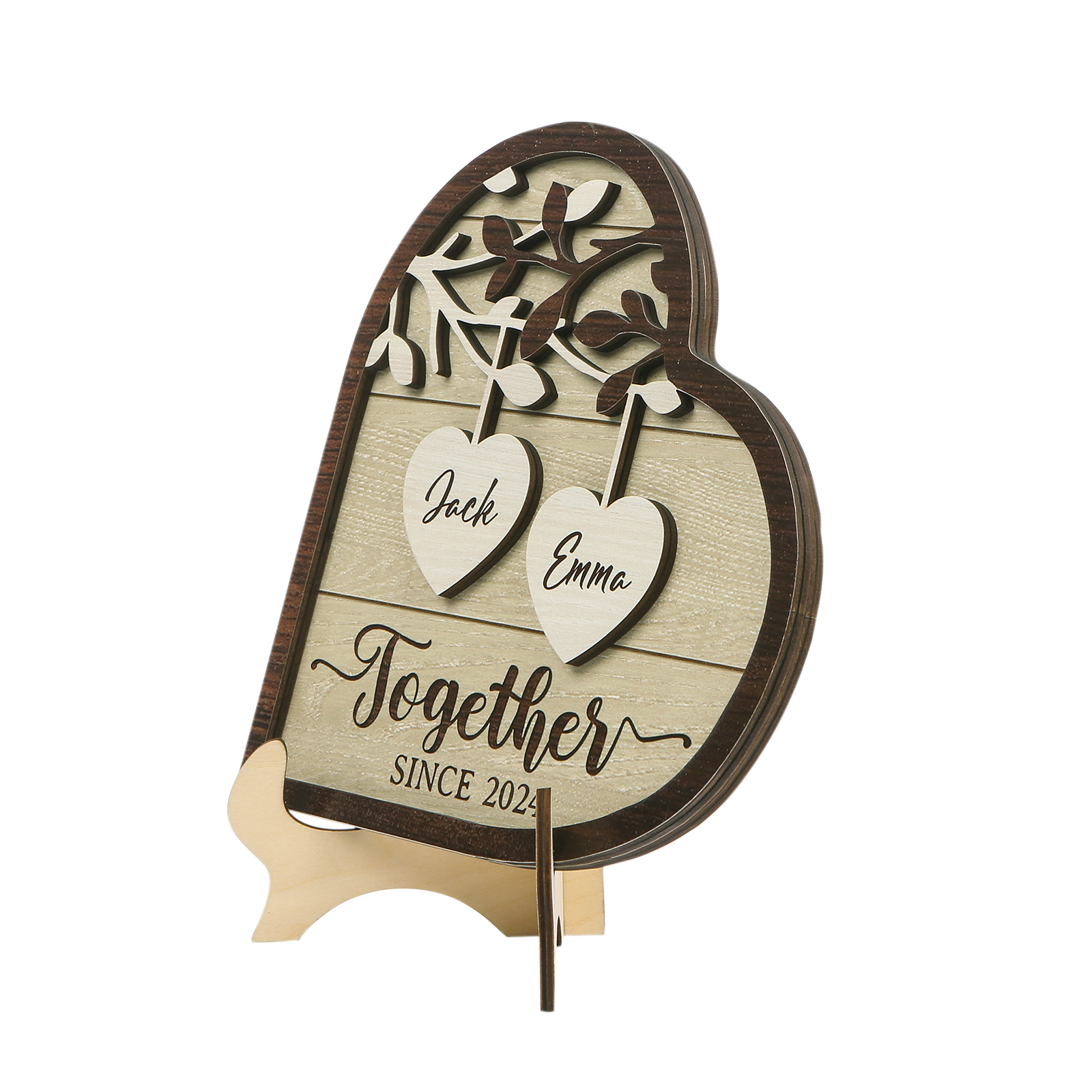 Together Since Family Tree Personalised Heart-Shaped Wooden Plaque with 2 Names & Year Perfect for Couples-Jessemade AU