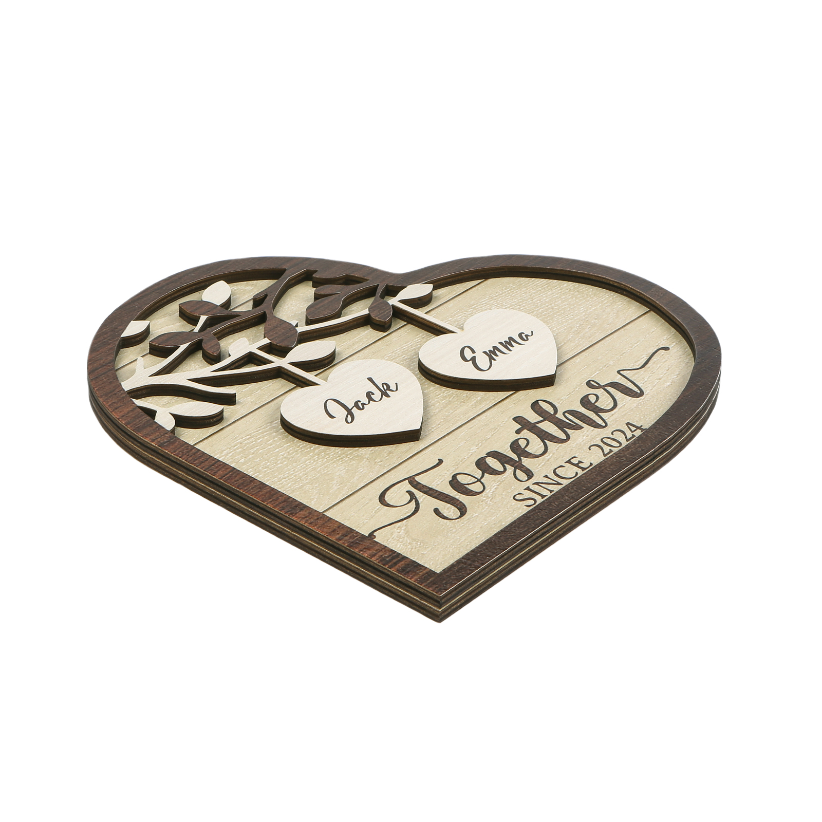 Together Since Family Tree Personalised Heart-Shaped Wooden Plaque with 2 Names & Year Perfect for Couples-Jessemade AU