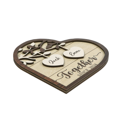 Together Since Family Tree Personalised Heart-Shaped Wooden Plaque with 2 Names & Year Perfect for Couples-Jessemade AU