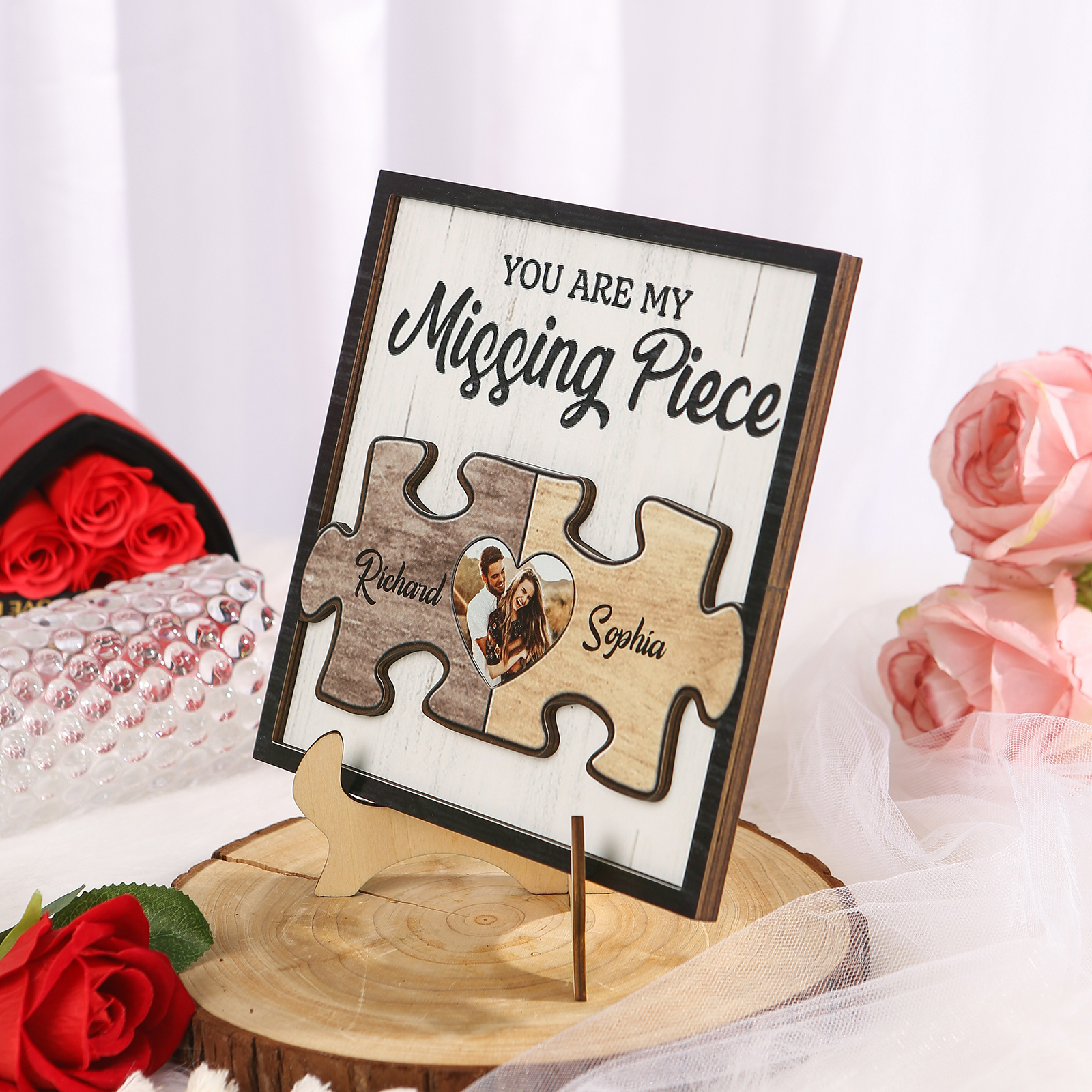Personalised Puzzle Wooden Plaque with 2 Names & Photo Building Blocks of Love-Jessemade AU
