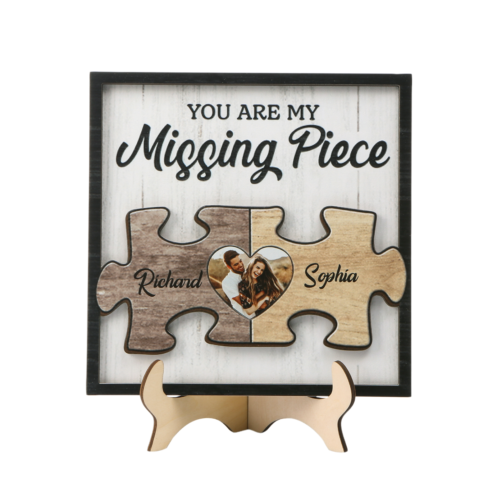 Personalised Puzzle Wooden Plaque with 2 Names & Photo Building Blocks of Love-Jessemade AU