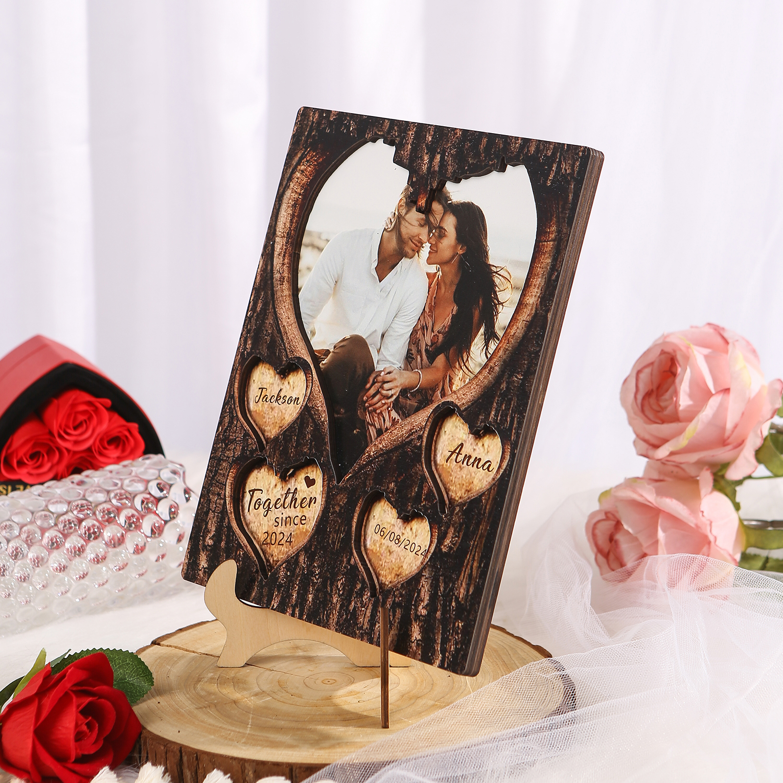 Personalised Wooden Plaque with 2 Names 1 Photo Date & Year A Heartfelt Gift for Couples-Jessemade AU