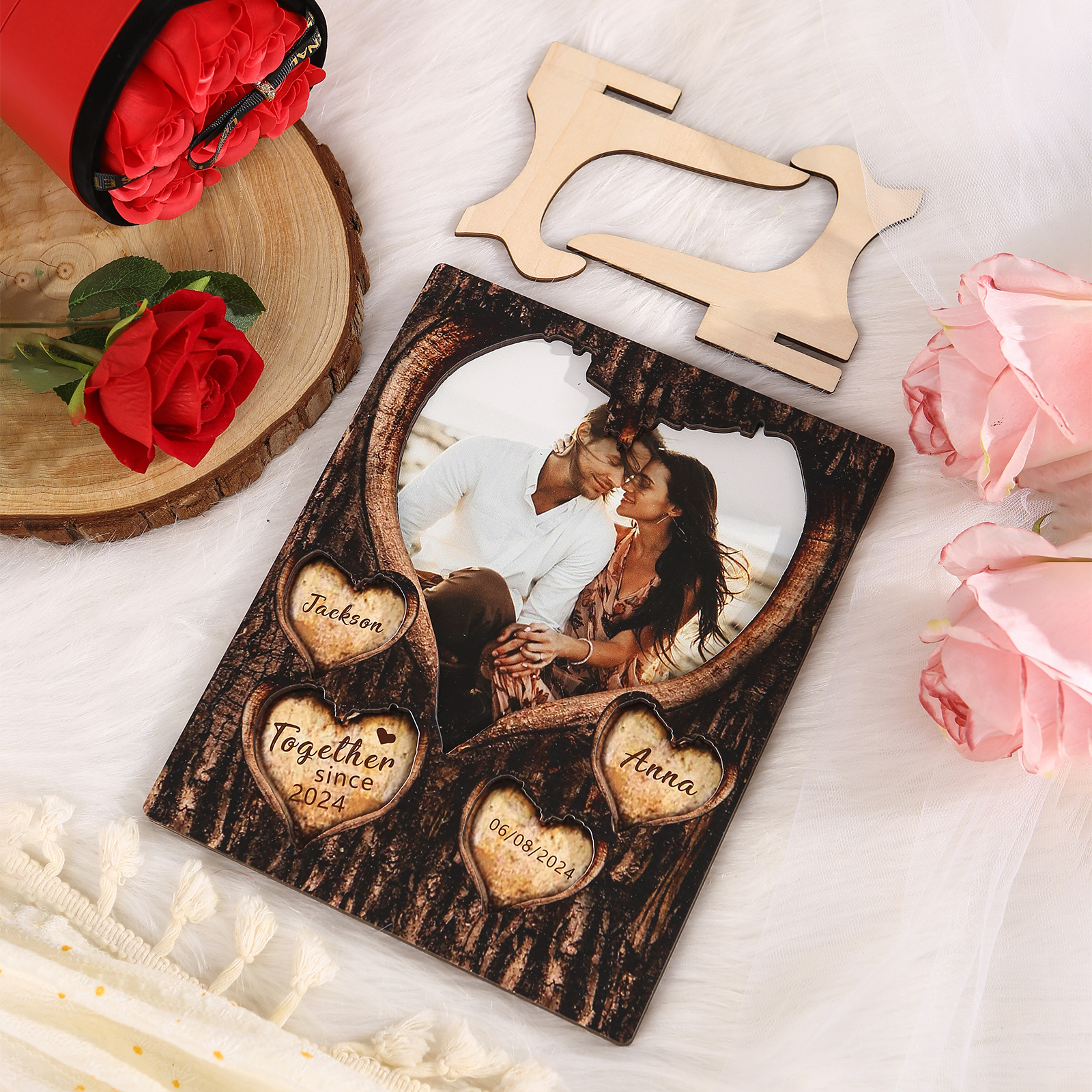 Personalised Wooden Plaque with 2 Names 1 Photo Date & Year A Heartfelt Gift for Couples-Jessemade AU