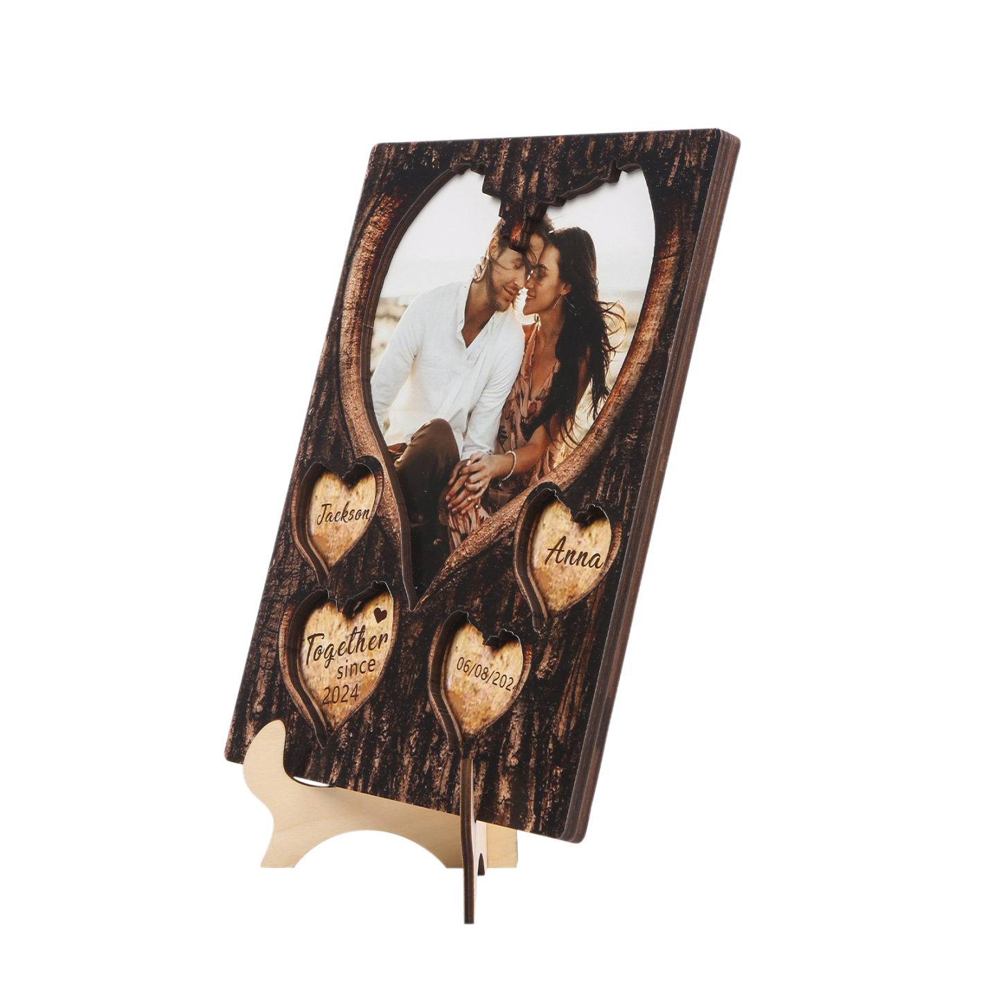 Personalised Wooden Plaque with 2 Names 1 Photo Date & Year A Heartfelt Gift for Couples-Jessemade AU