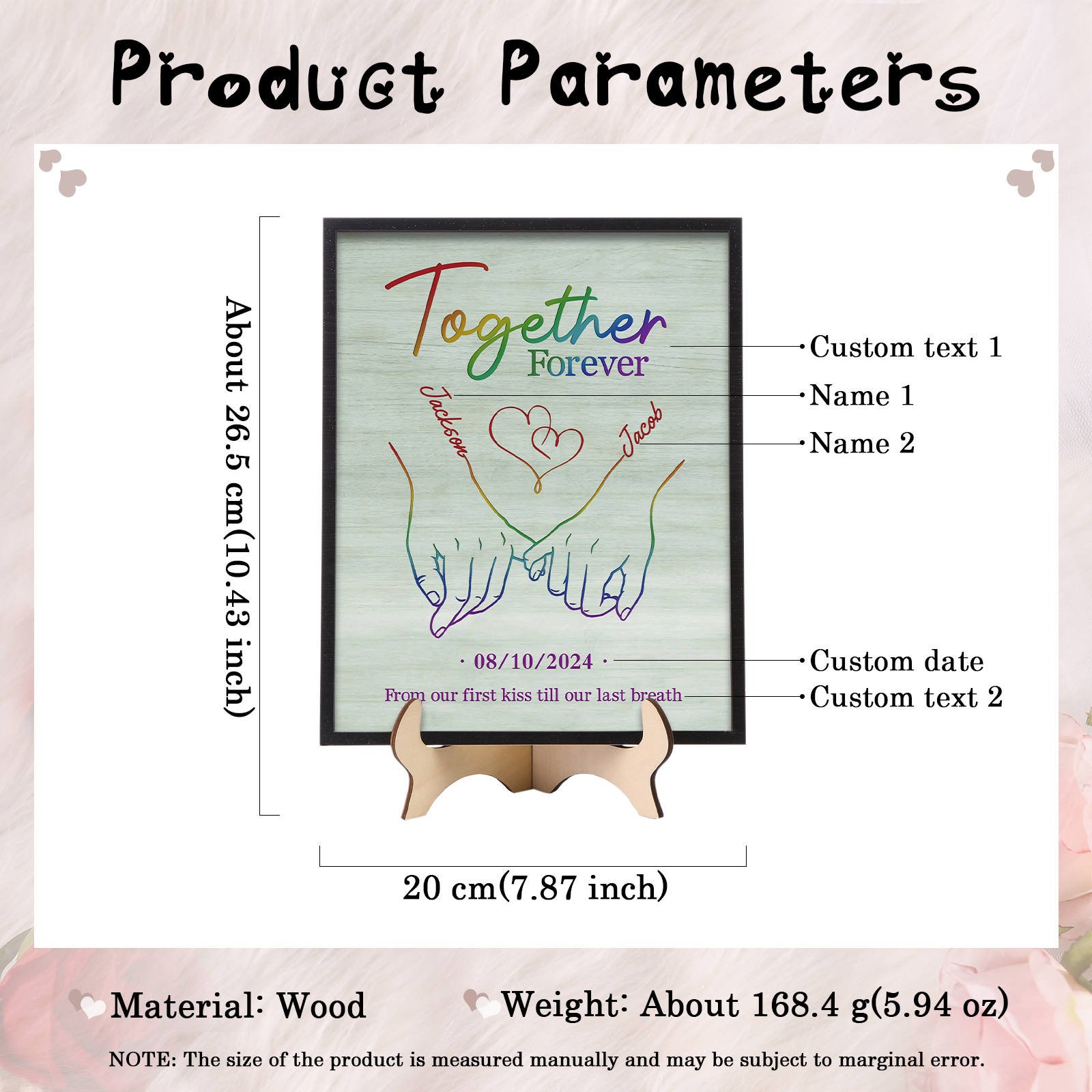 Personalised Wooden Plaque with 2 Names 1 Date & Heartfelt Text  A Unique Keepsake for Couples