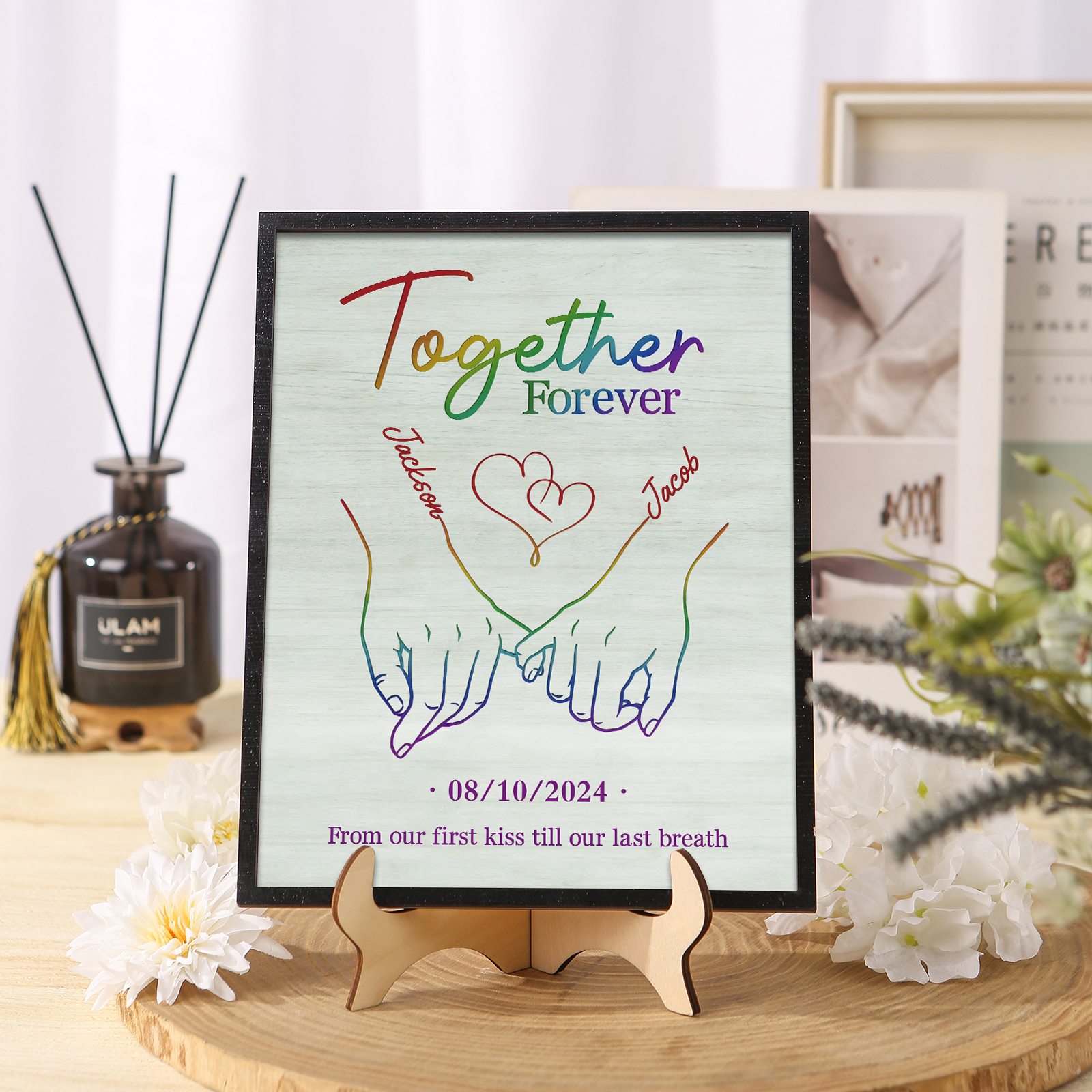 Personalised Wooden Plaque with 2 Names 1 Date & Heartfelt Text  A Unique Keepsake for Couples