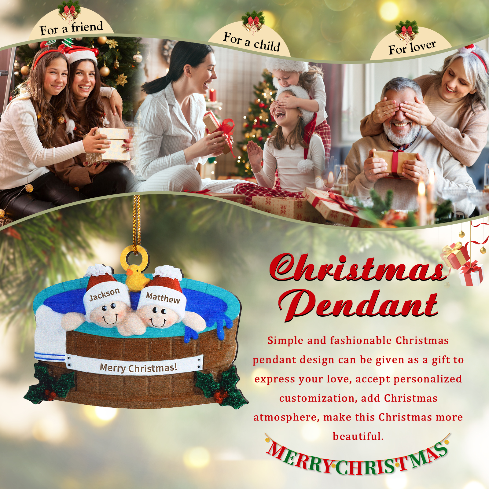 Personalised Family Swimming Hanging Ornament Custom 1 Text & 2 Names Wooden Christmas Gift for Couple-Jessemade AU