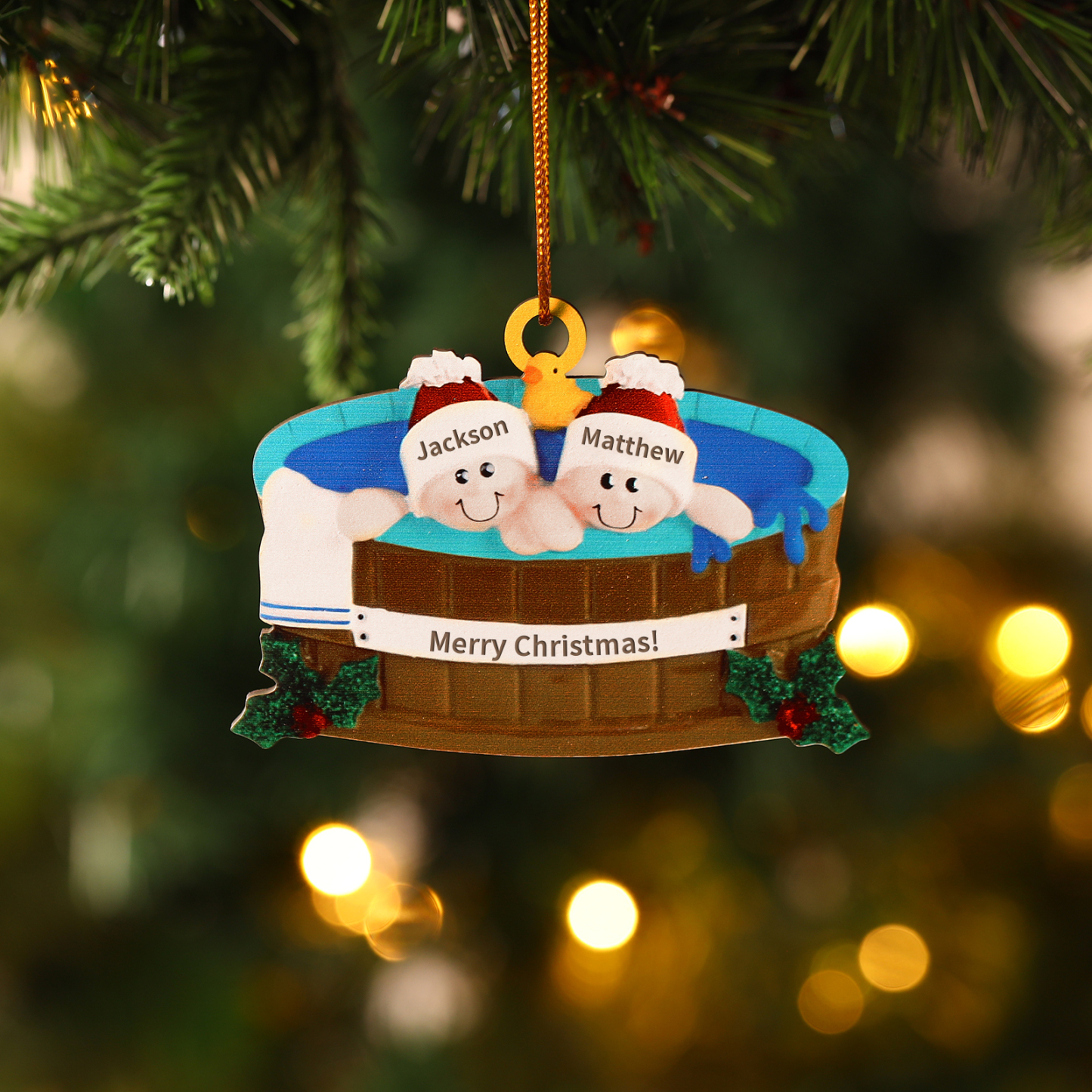Personalised Family Swimming Hanging Ornament Custom 1 Text & 2 Names Wooden Christmas Gift for Couple-Jessemade AU