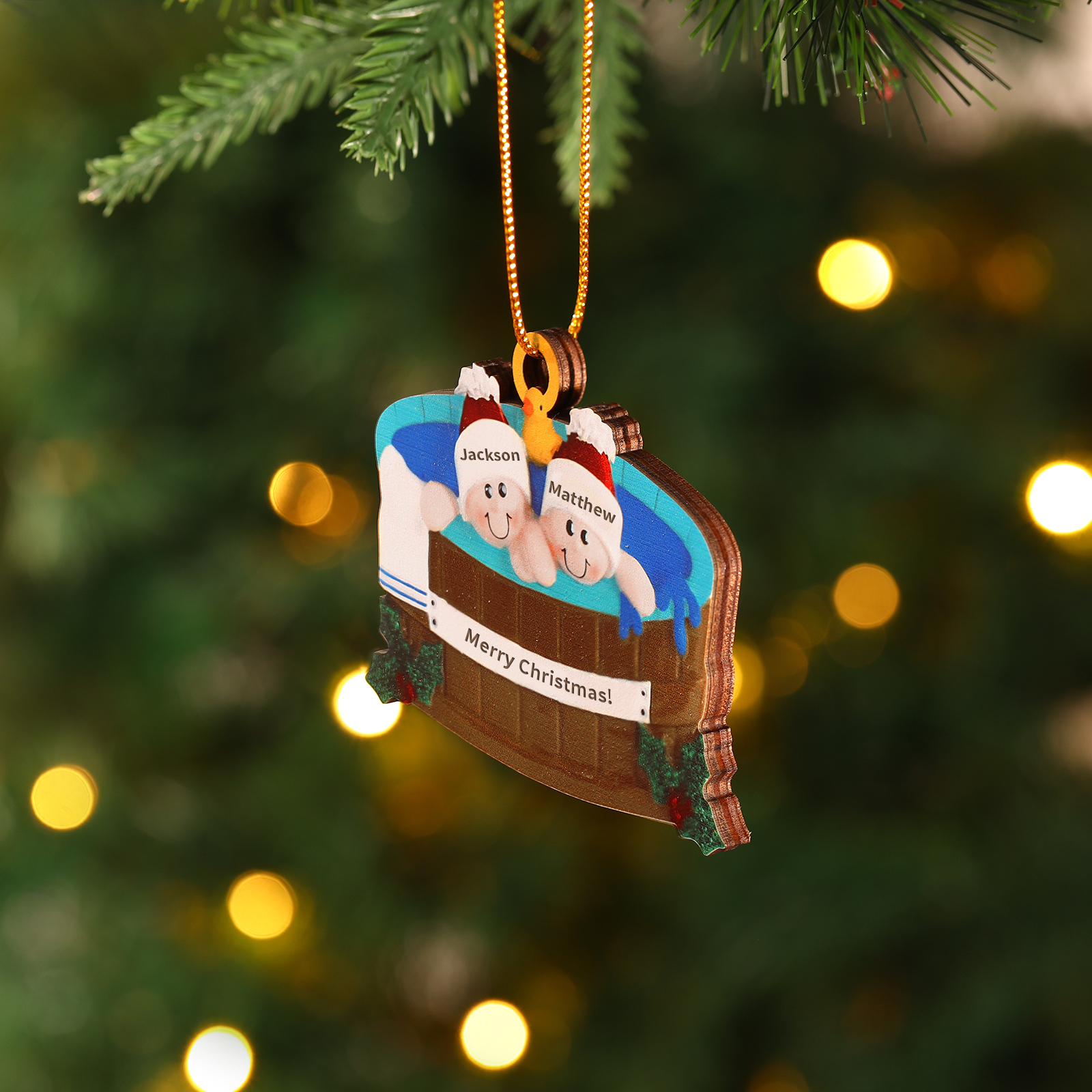 Personalised Family Swimming Hanging Ornament Custom 1 Text & 2 Names Wooden Christmas Gift for Couple-Jessemade AU