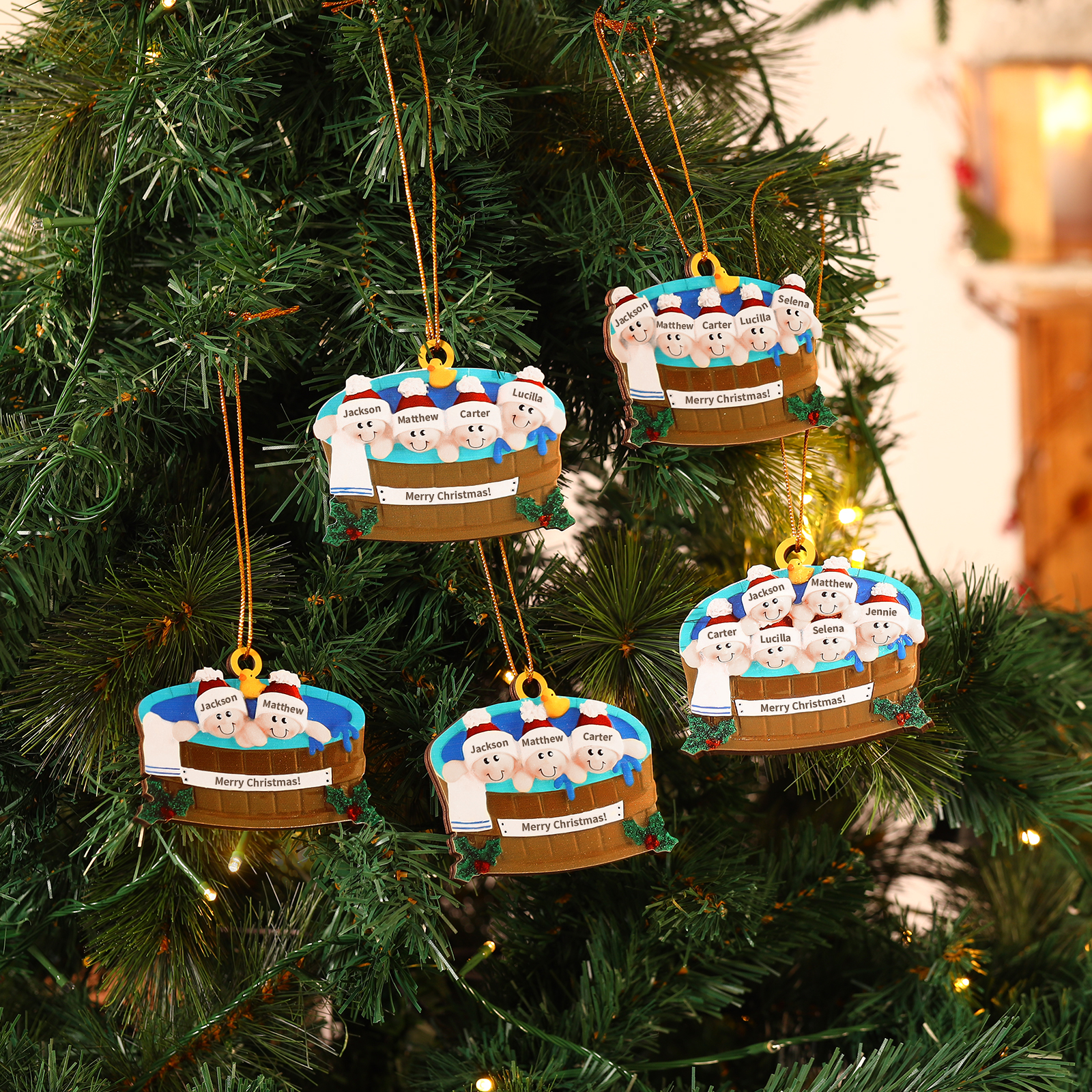 Personalised Family Swimming Hanging Ornament Custom 1 Text & 2 Names Wooden Christmas Gift for Couple-Jessemade AU