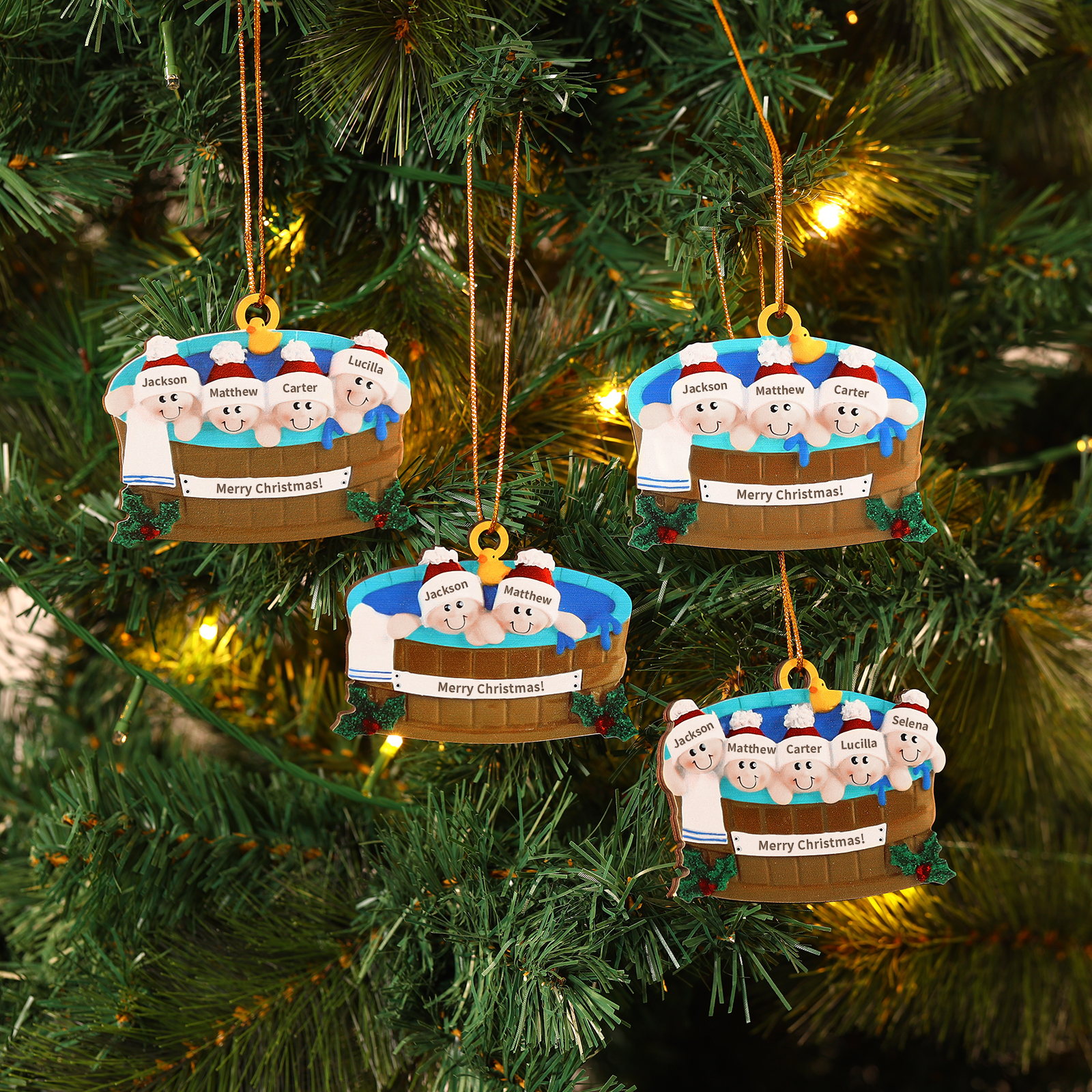 Personalised Family Swimming Hanging Ornament Custom 1 Text & 2 Names Wooden Christmas Gift for Couple-Jessemade AU