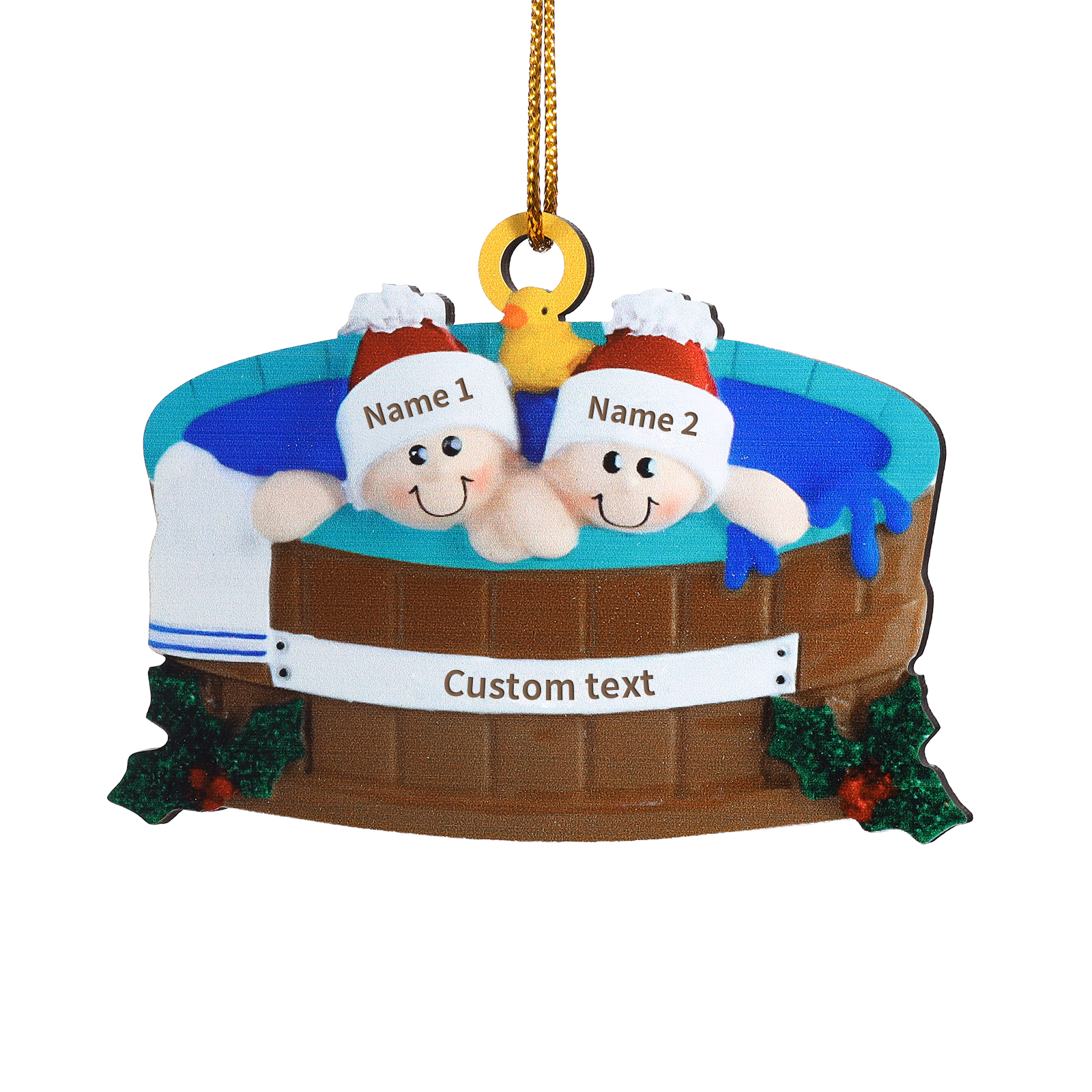 Personalised Family Swimming Hanging Ornament Custom 1 Text  & 2 Names Wooden Christmas Gift for Couple