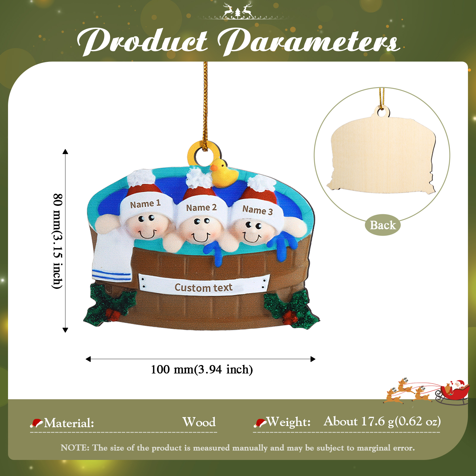 Personalised Family Swimming Hanging Ornament Custom 1 Text & 3 Names Wooden Christmas Gift for Family-Jessemade AU