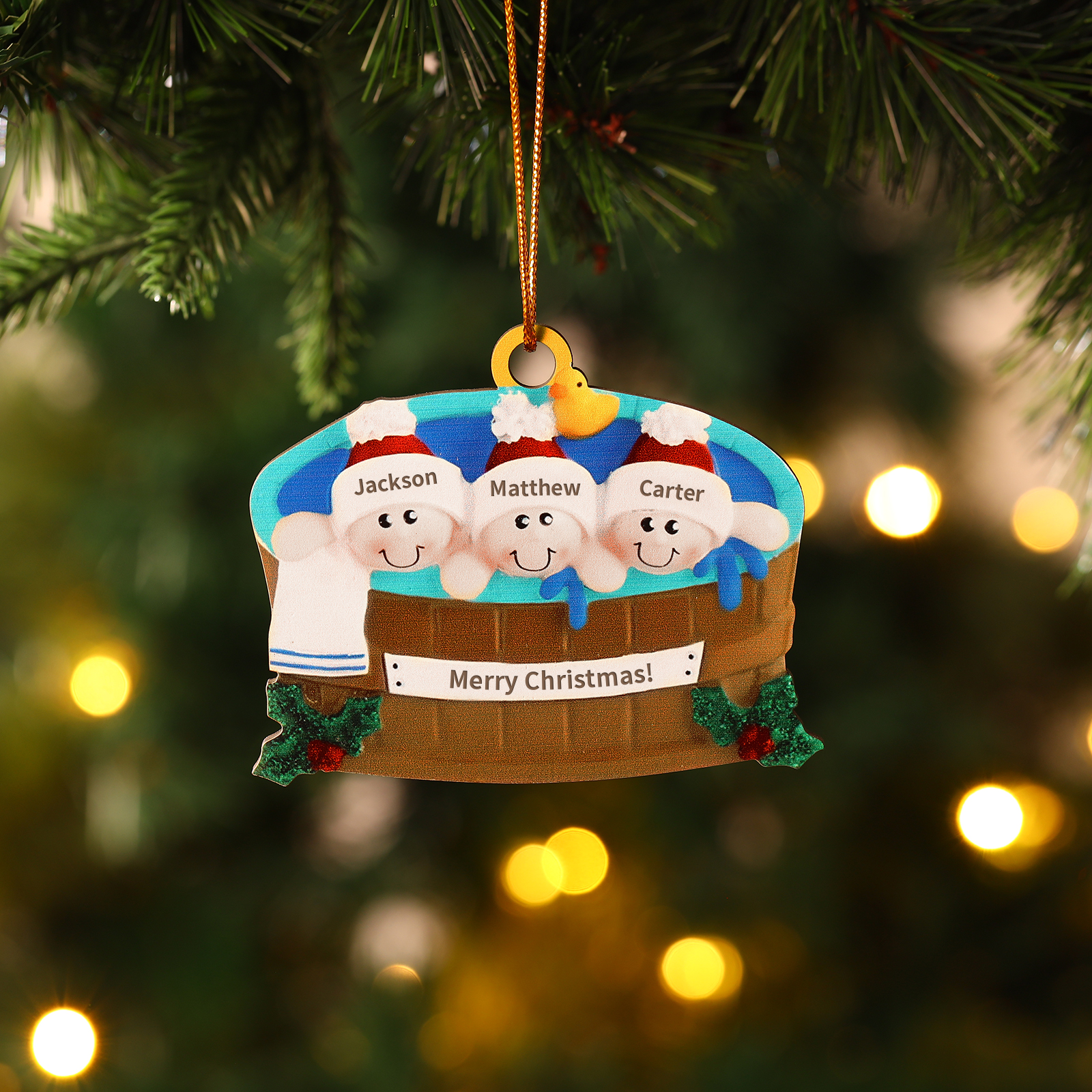 Personalised Family Swimming Hanging Ornament Custom 1 Text  & 3 Names Wooden Christmas Gift for Couple