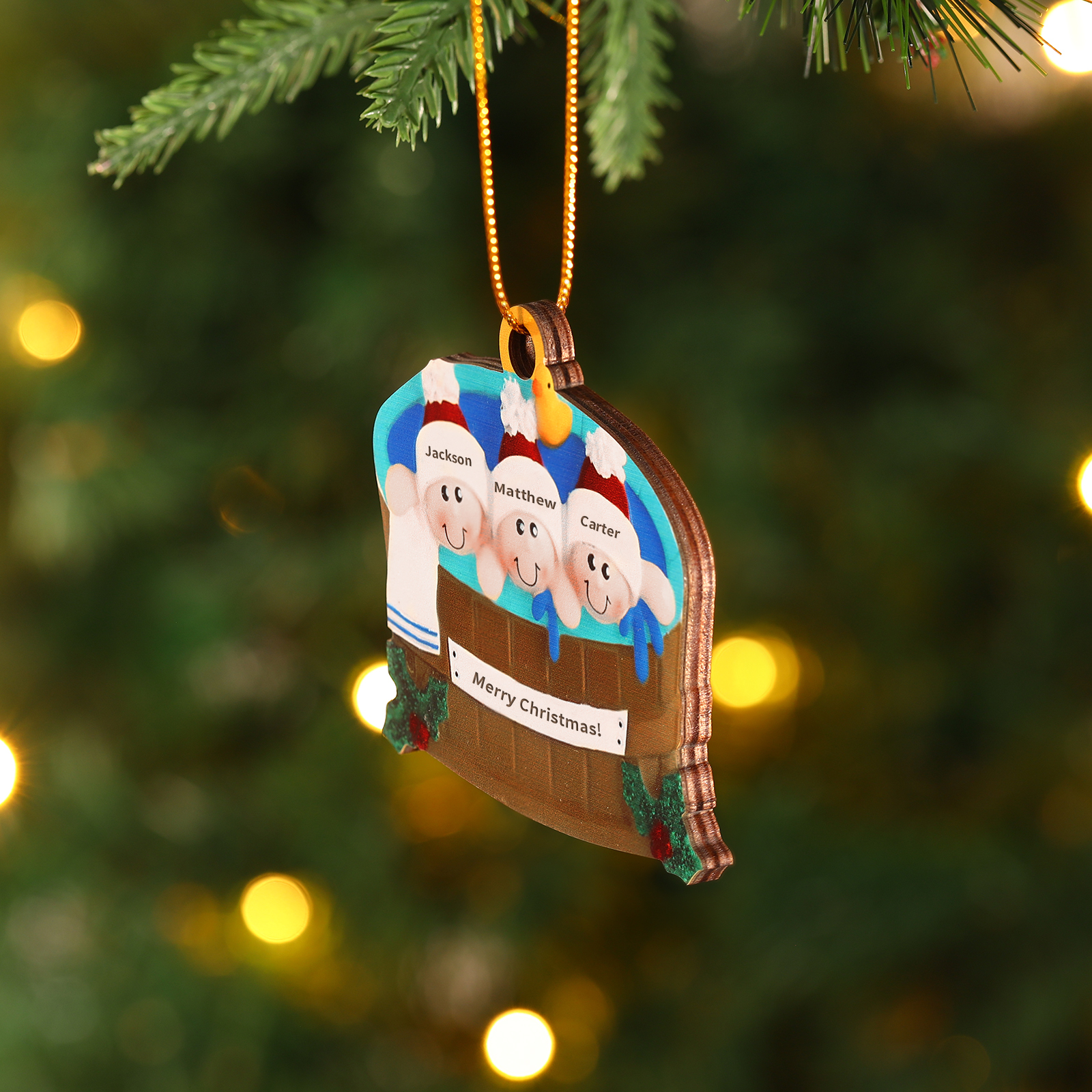 Personalised Family Swimming Hanging Ornament Custom 1 Text & 3 Names Wooden Christmas Gift for Family-Jessemade AU