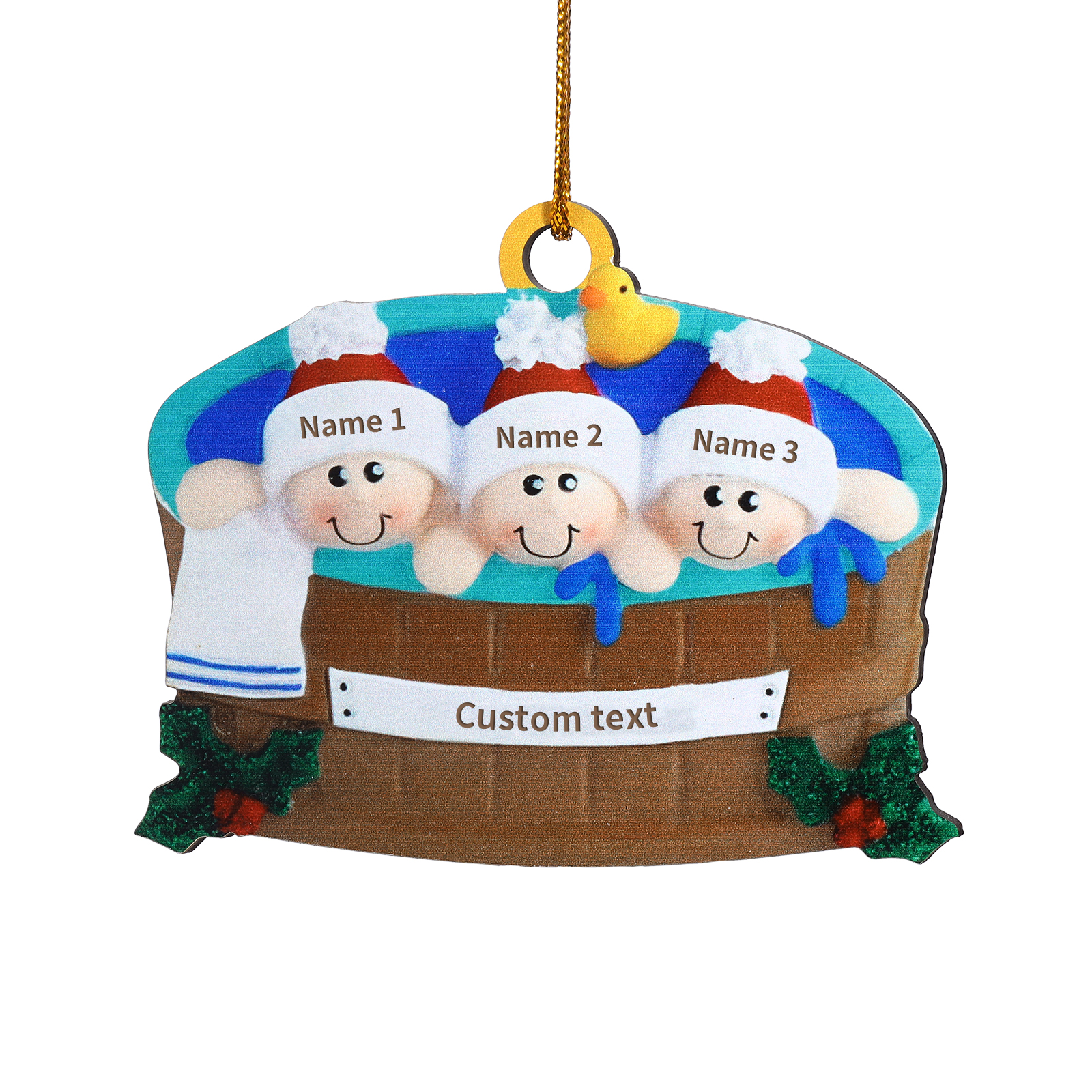Personalised Family Swimming Hanging Ornament Custom 1 Text  & 3 Names Wooden Christmas Gift for Couple