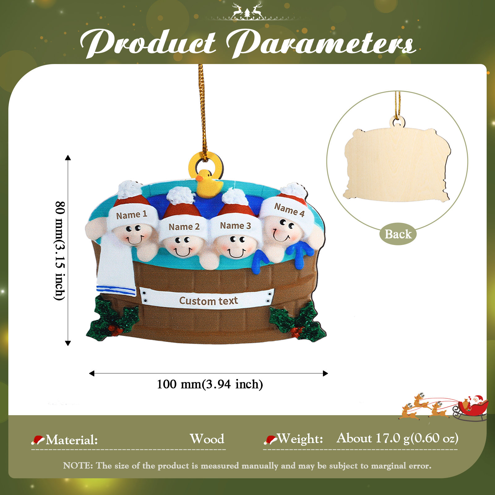 Personalised Family Swimming Hanging Ornament Custom 1 Text & 4 Names Wooden Christmas Gift for Family-Jessemade AU