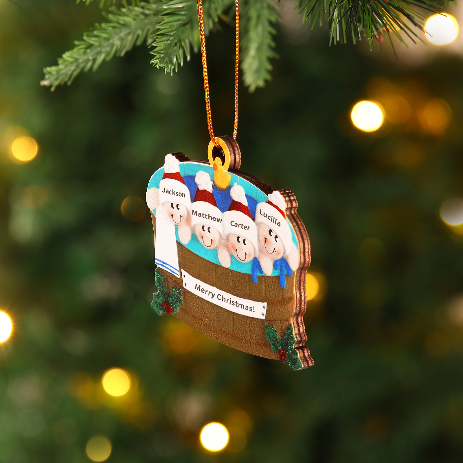 Personalised Family Swimming Hanging Ornament Custom 1 Text & 4 Names Wooden Christmas Gift for Family-Jessemade AU