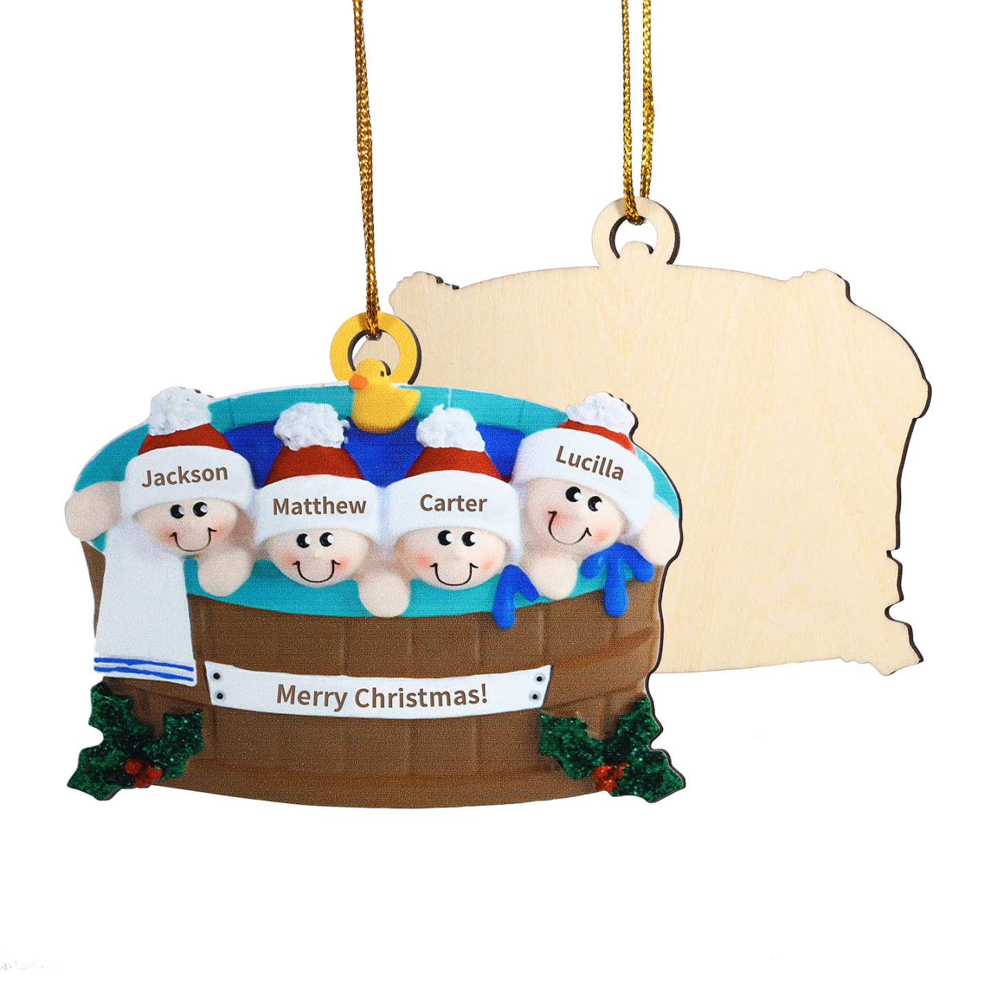 Personalised Family Swimming Hanging Ornament Custom 1 Text & 4 Names Wooden Christmas Gift for Family-Jessemade AU