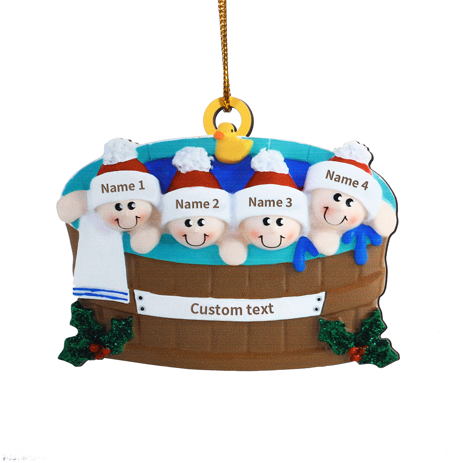 Personalised Family Swimming Hanging Ornament Custom 1 Text & 4 Names Wooden Christmas Gift for Couple