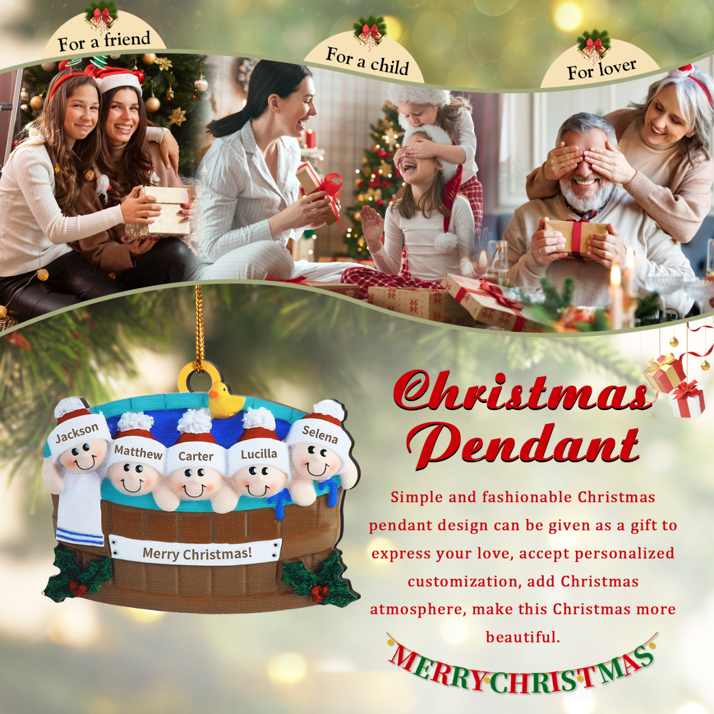 Personalised Family Swimming Hanging Ornament Custom 1 Text & 5 Names Wooden Christmas Gift for Family-Jessemade AU