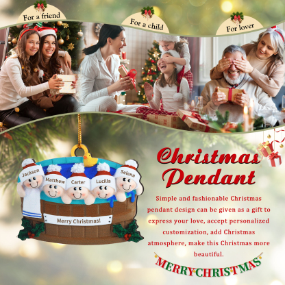 Personalised Family Swimming Hanging Ornament Custom 1 Text & 5 Names Wooden Christmas Gift for Family-Jessemade AU