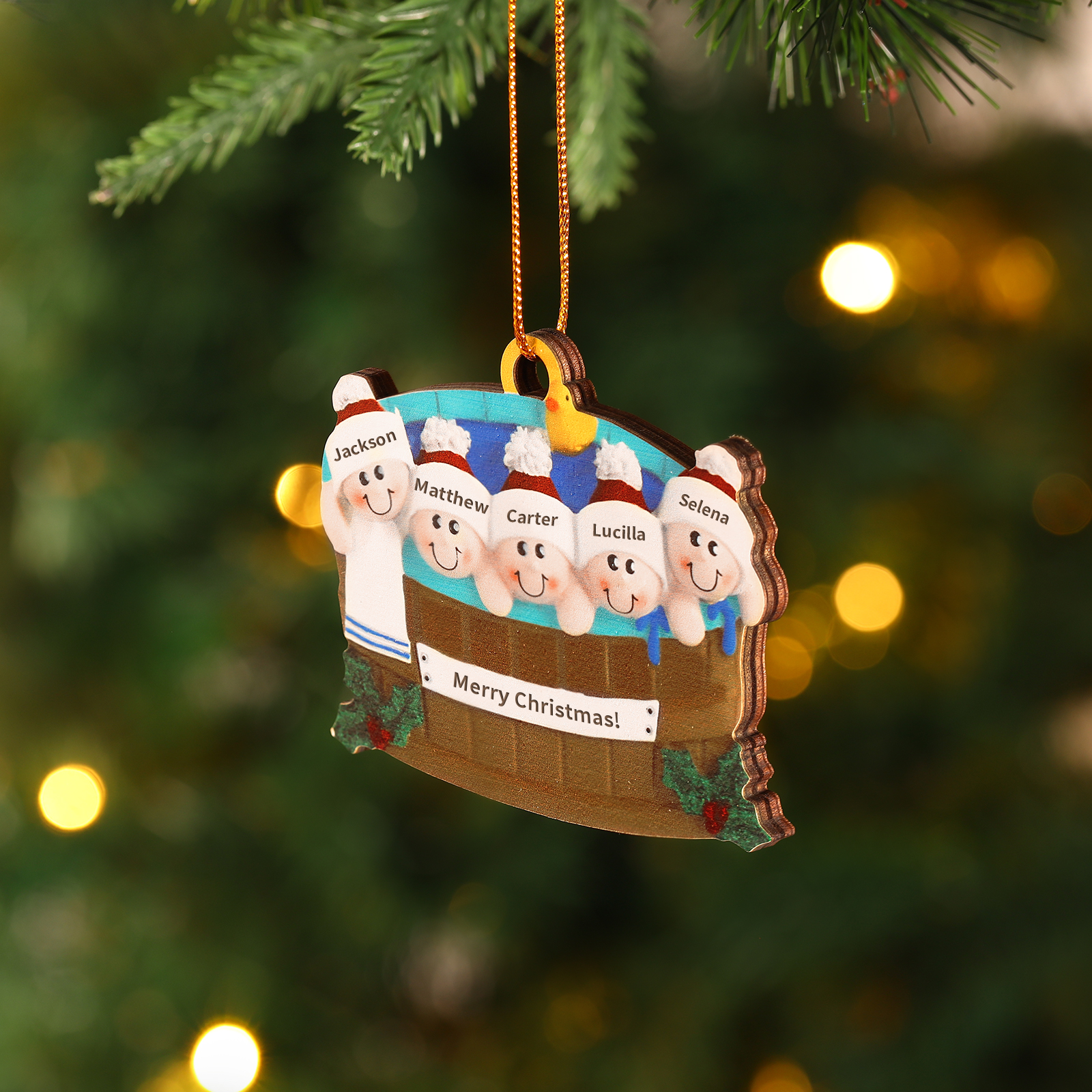 Personalised Family Swimming Hanging Ornament Custom 1 Text & 5 Names Wooden Christmas Gift for Family-Jessemade AU