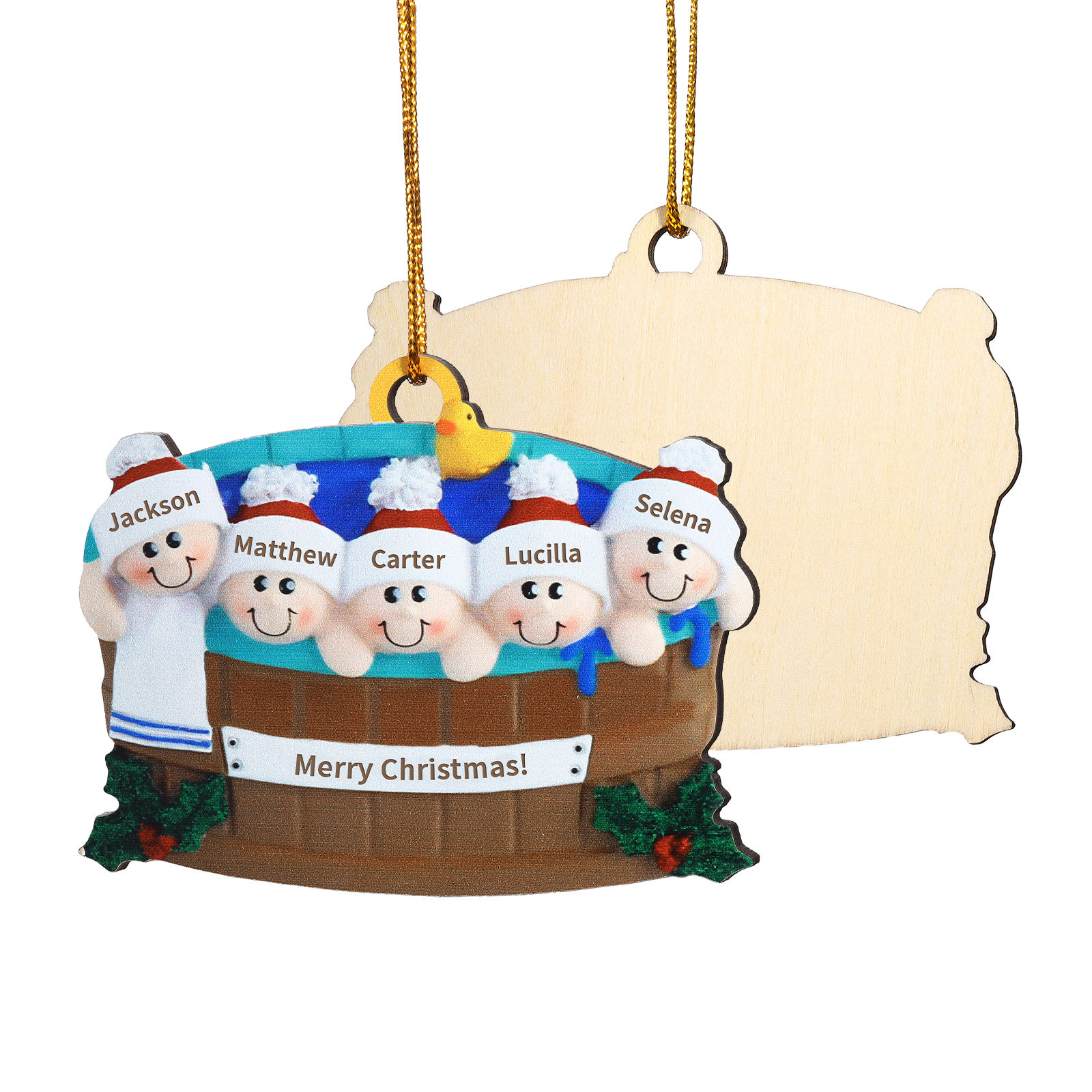 Personalised Family Swimming Hanging Ornament Custom 1 Text & 5 Names Wooden Christmas Gift for Family-Jessemade AU
