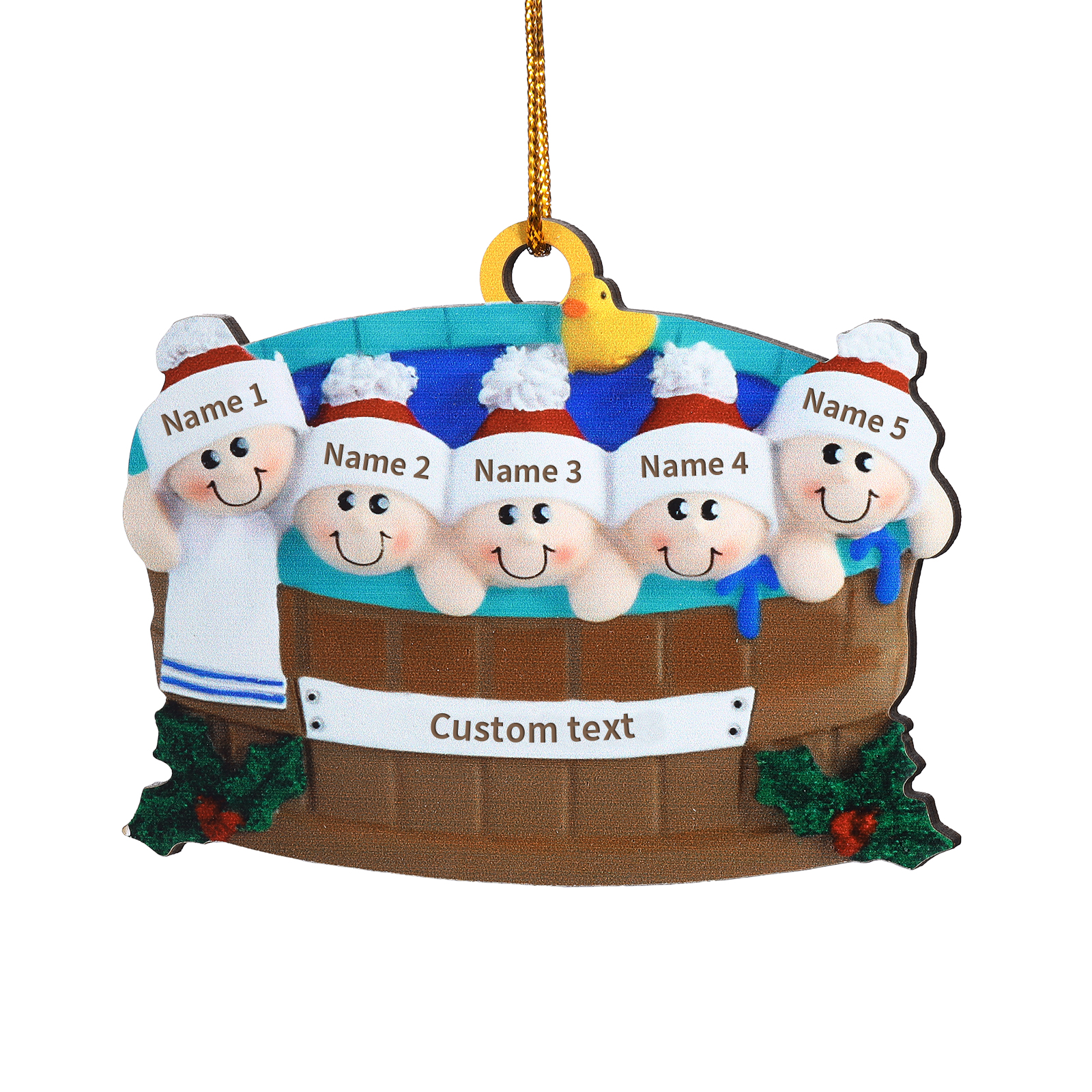 Personalised Family Swimming Hanging Ornament Custom 1 Text & 5 Names Wooden Christmas Gift for Couple