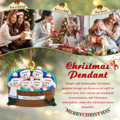 Personalised Family Swimming Hanging Ornament Custom 1 Text & 6 Names Wooden Christmas Gift for Family-Jessemade AU