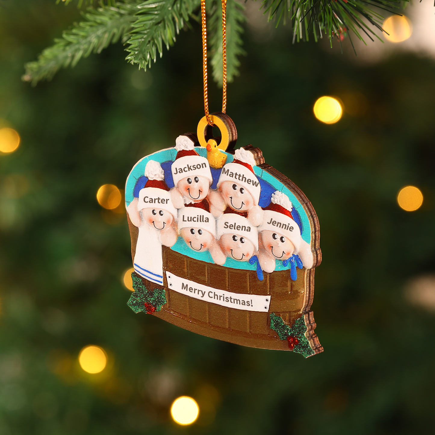 Personalised Family Swimming Hanging Ornament Custom 1 Text & 6 Names Wooden Christmas Gift for Family-Jessemade AU