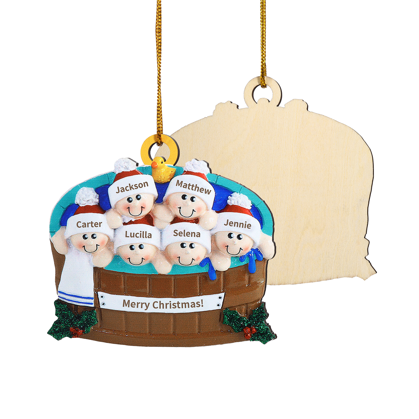 Personalised Family Swimming Hanging Ornament Custom 1 Text & 6 Names Wooden Christmas Gift for Family-Jessemade AU
