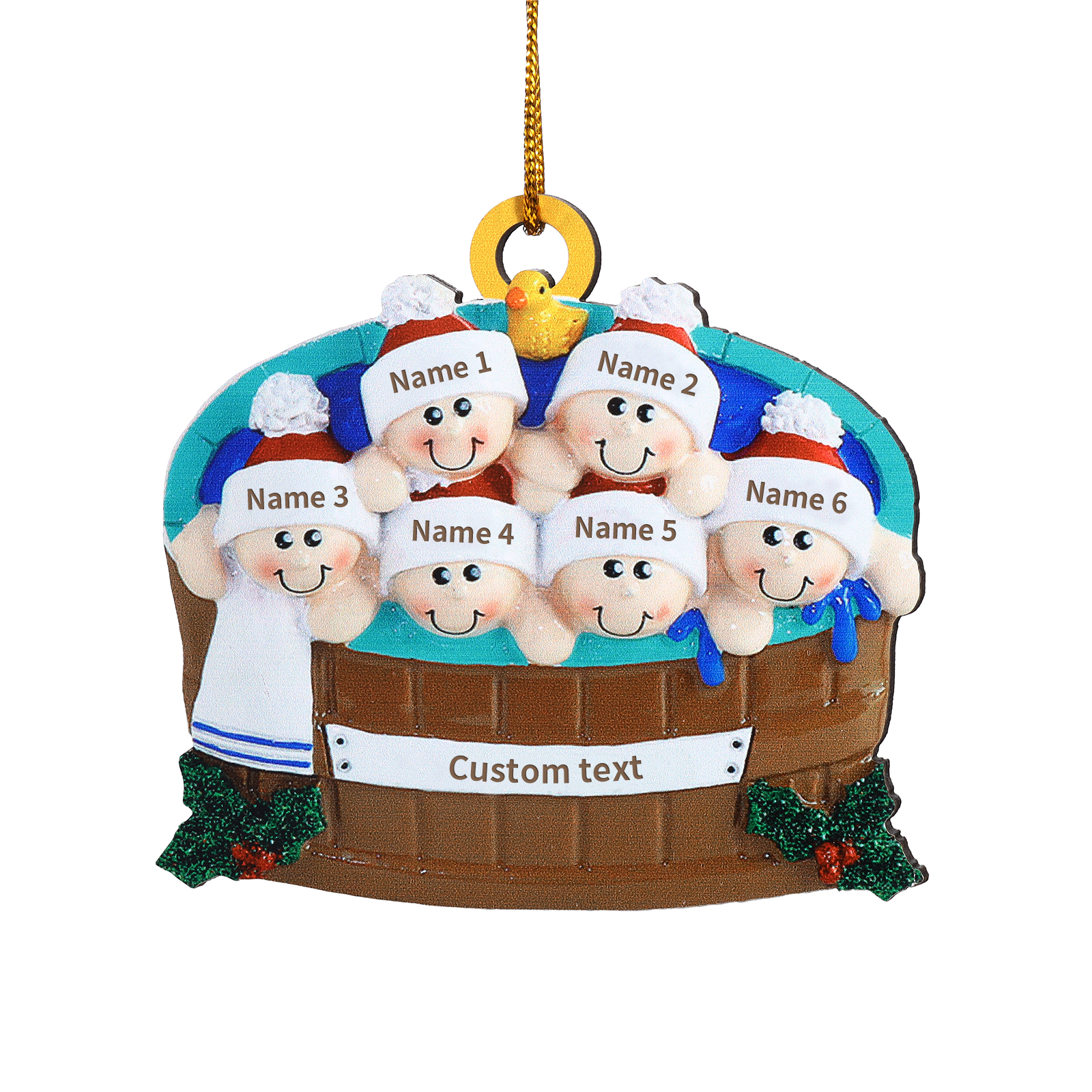 Personalised Family Swimming Hanging Ornament Custom 1 Text & 6 Names Wooden Christmas Gift for Family