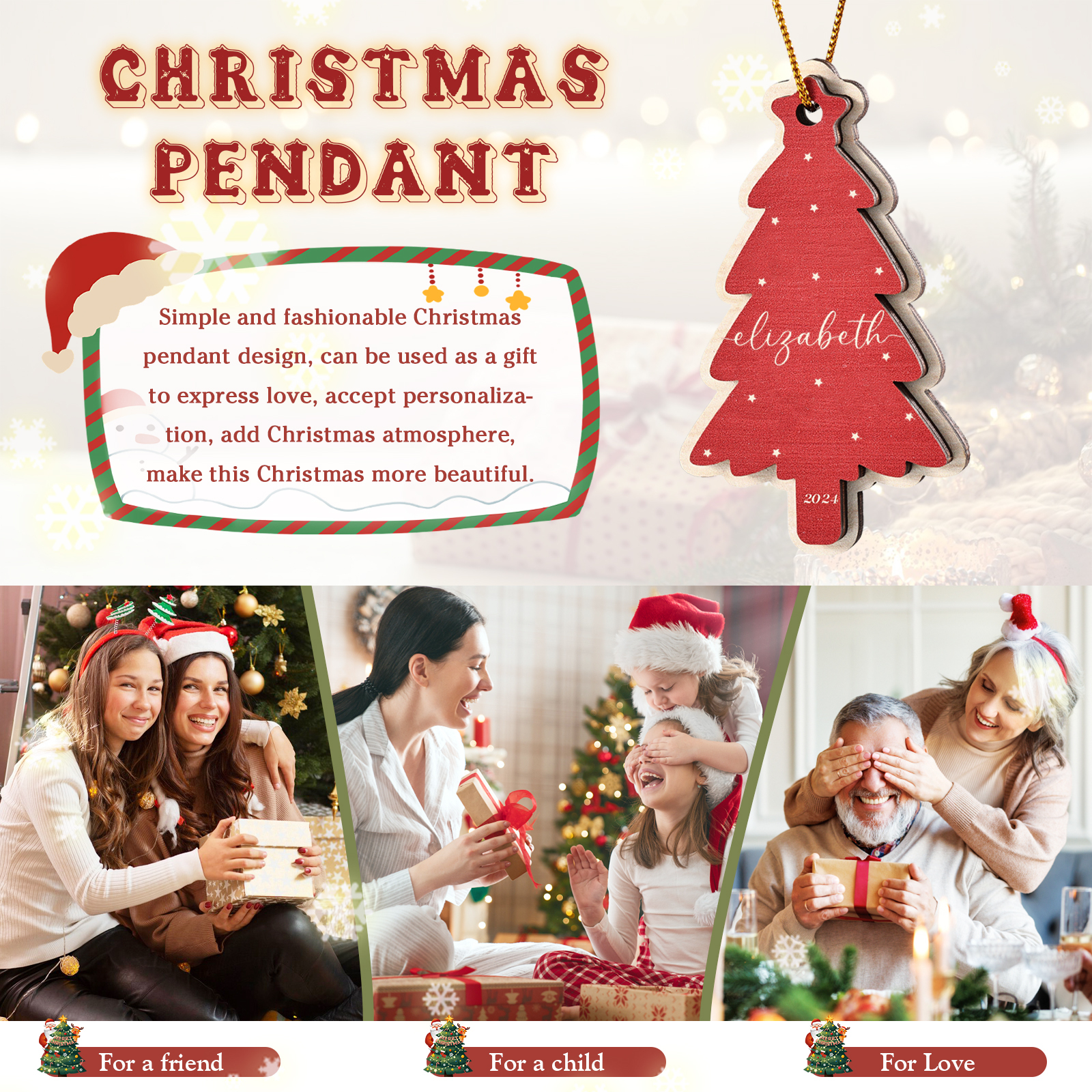 Personalised Christmas Tree Ornament Custom with 1-6 Names Family Holiday Decor 2 Layer Wooden Ornaments-Jessemade AU