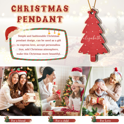 Personalised Christmas Tree Ornament Custom with 1-6 Names Family Holiday Decor 2 Layer Wooden Ornaments-Jessemade AU